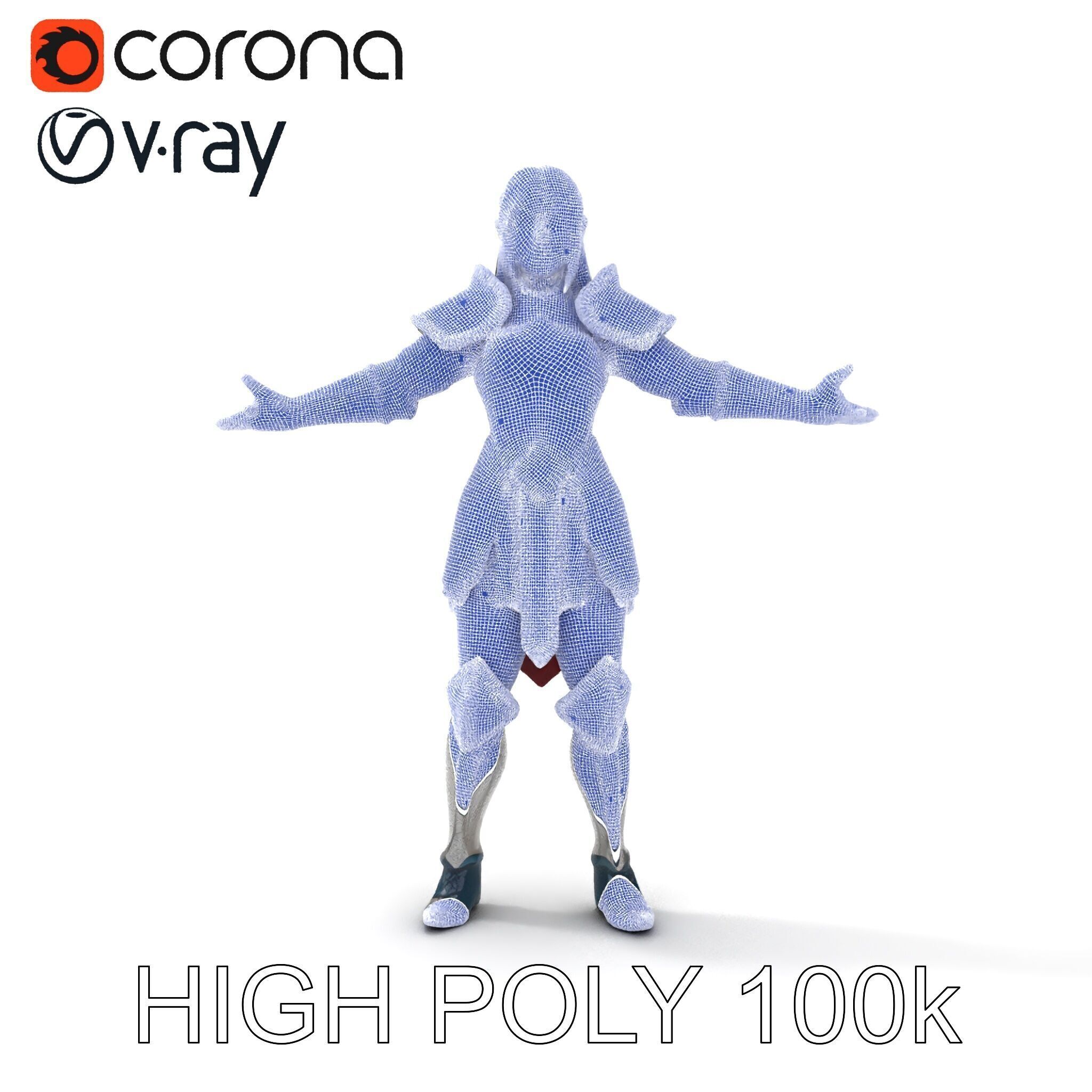 Valiant Female Warrior D Model  Armor Rigged GameReady Low-poly 3D model_32