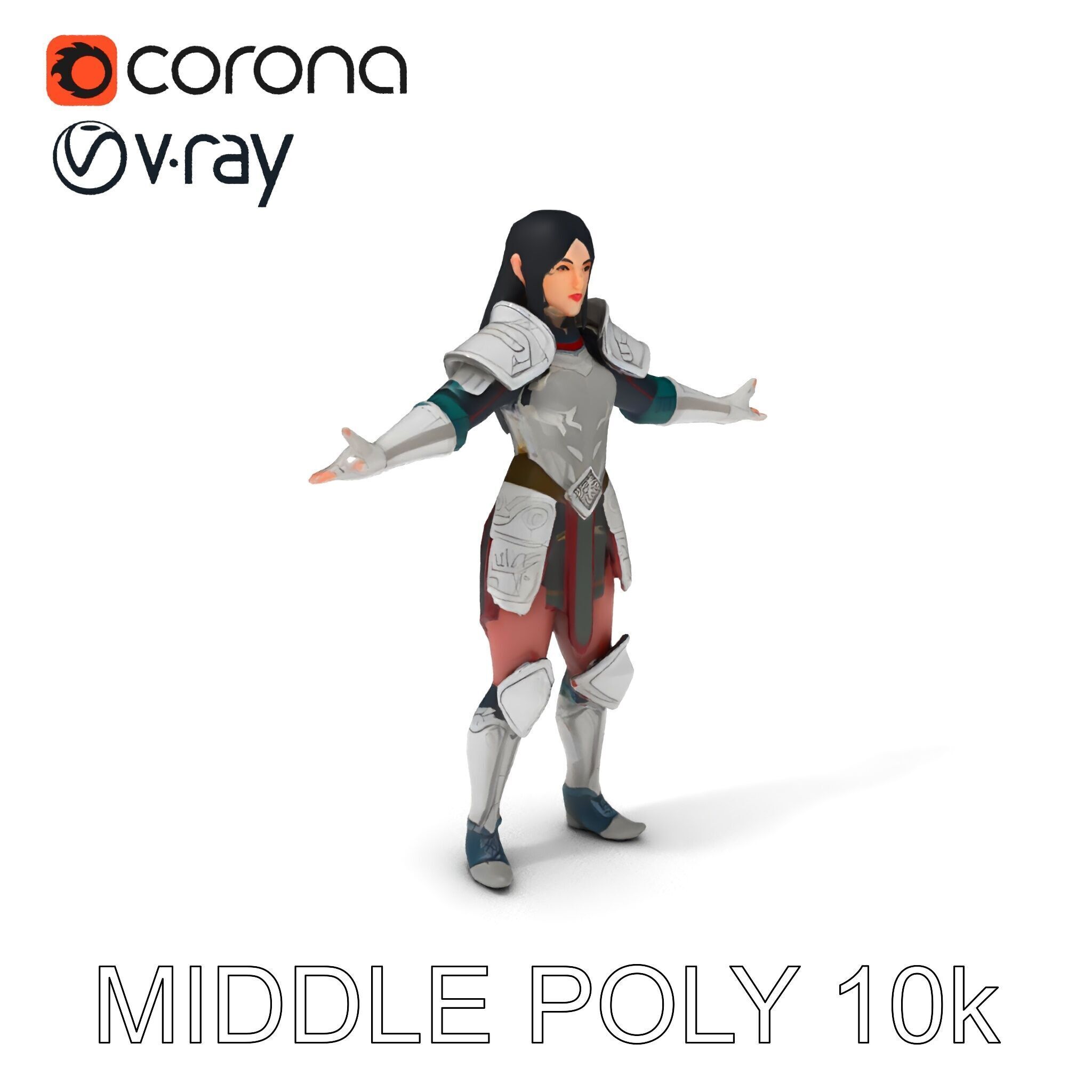 Valiant Female Warrior D Model  Armor Rigged GameReady Low-poly 3D model_23