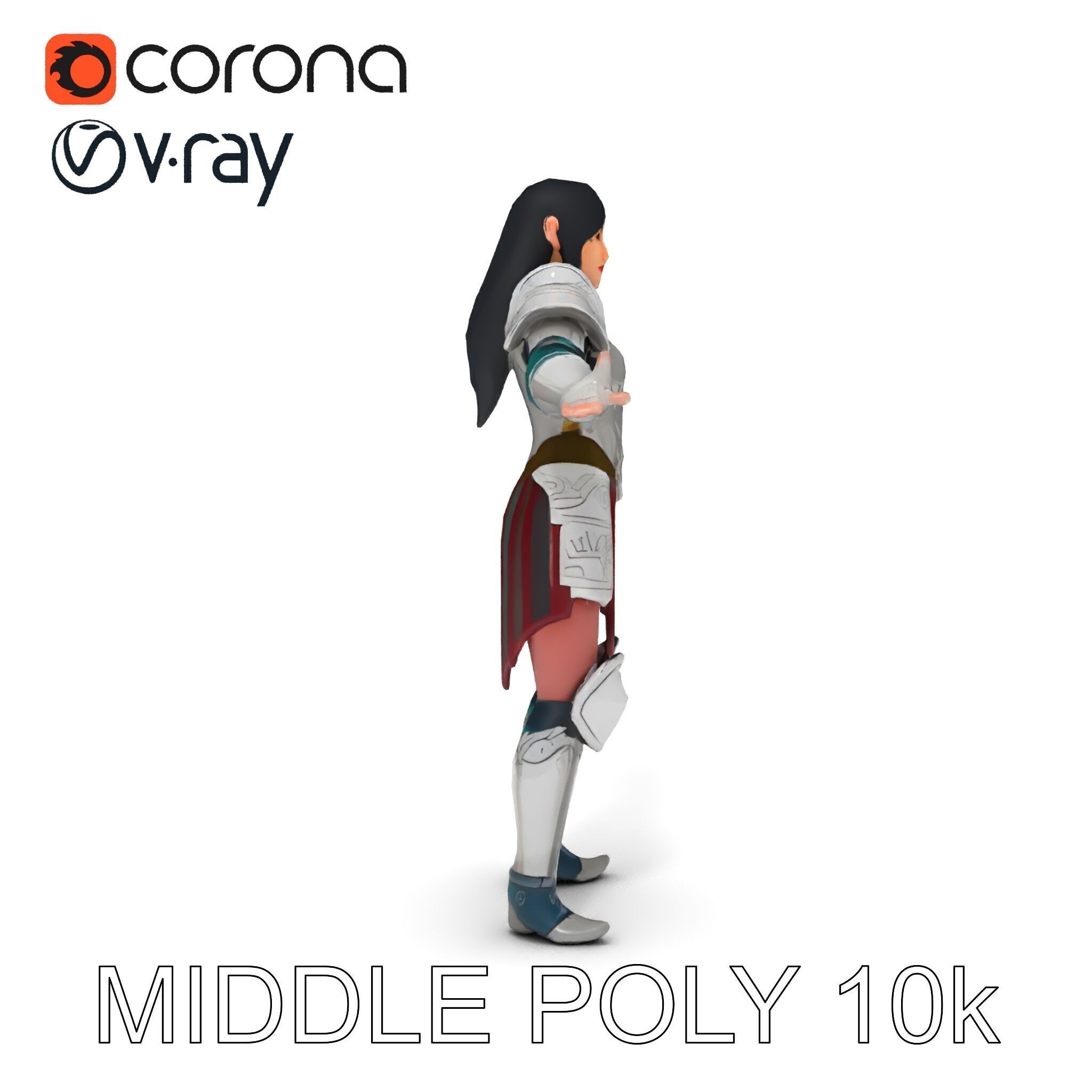 Valiant Female Warrior D Model  Armor Rigged GameReady Low-poly 3D model_9
