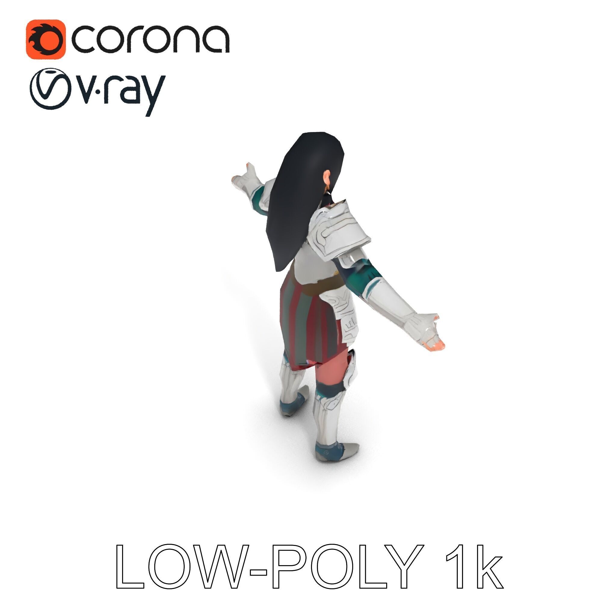 Valiant Female Warrior D Model  Armor Rigged GameReady Low-poly 3D model_18