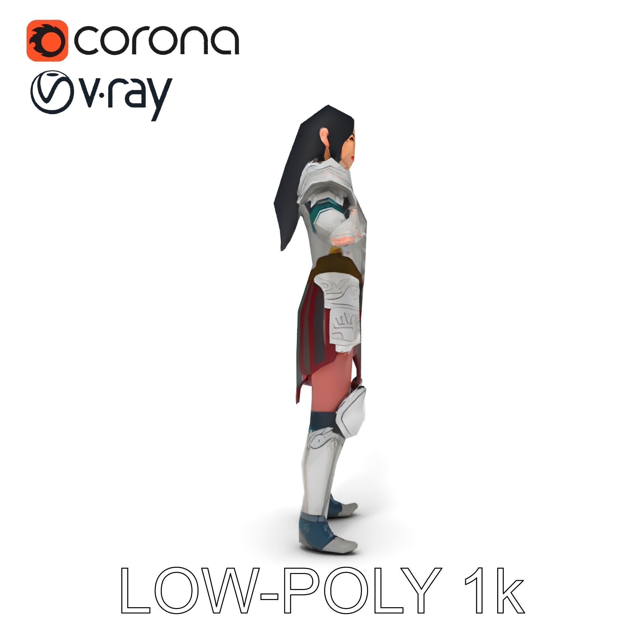 Valiant Female Warrior D Model  Armor Rigged GameReady Low-poly 3D model_29
