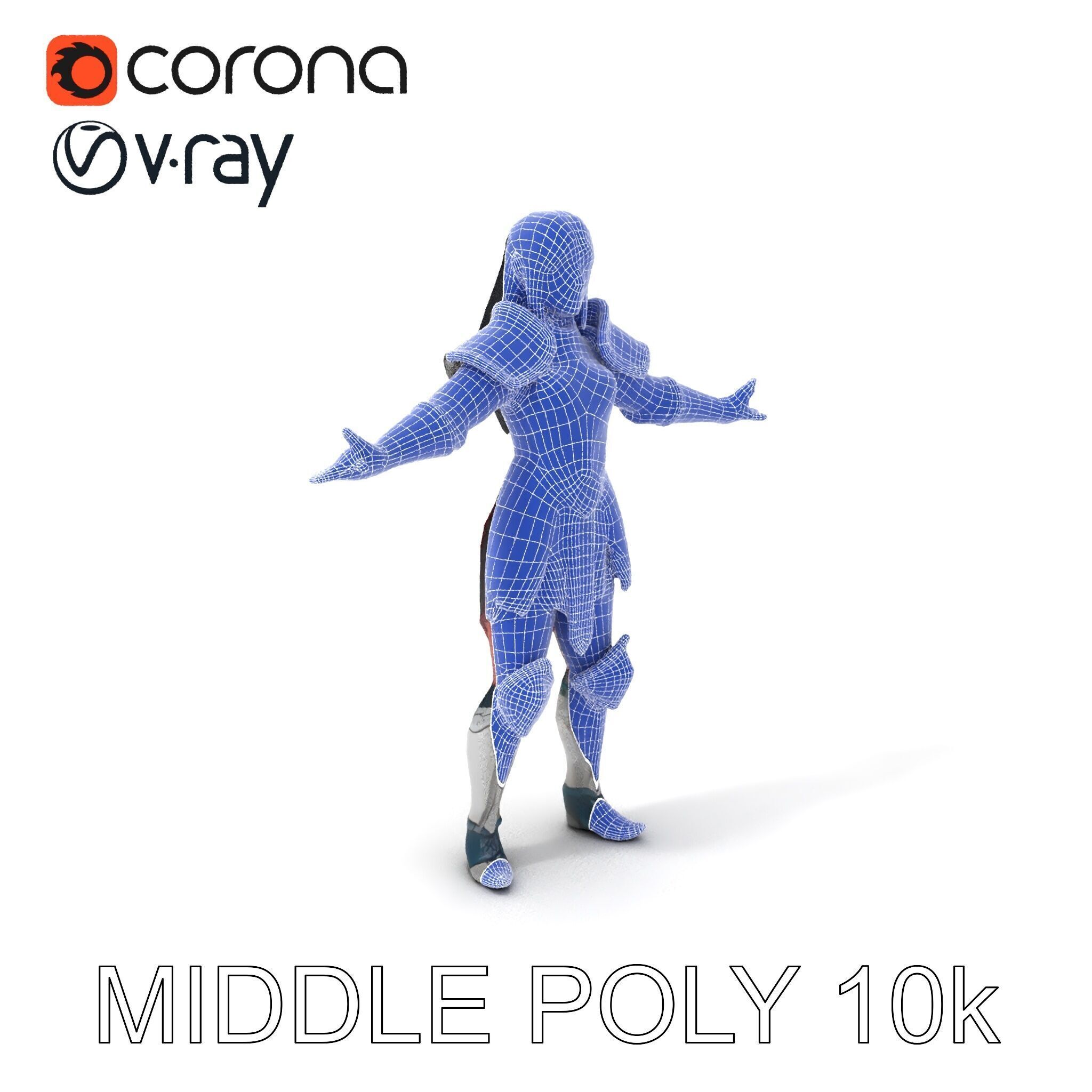 Valiant Female Warrior D Model  Armor Rigged GameReady Low-poly 3D model_35
