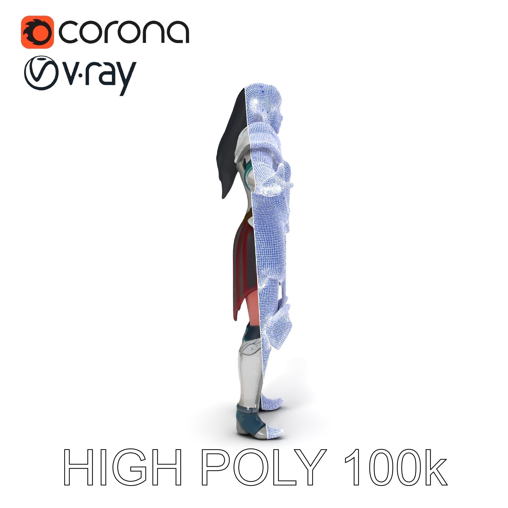 Valiant Female Warrior D Model  Armor Rigged GameReady Low-poly 3D model_27