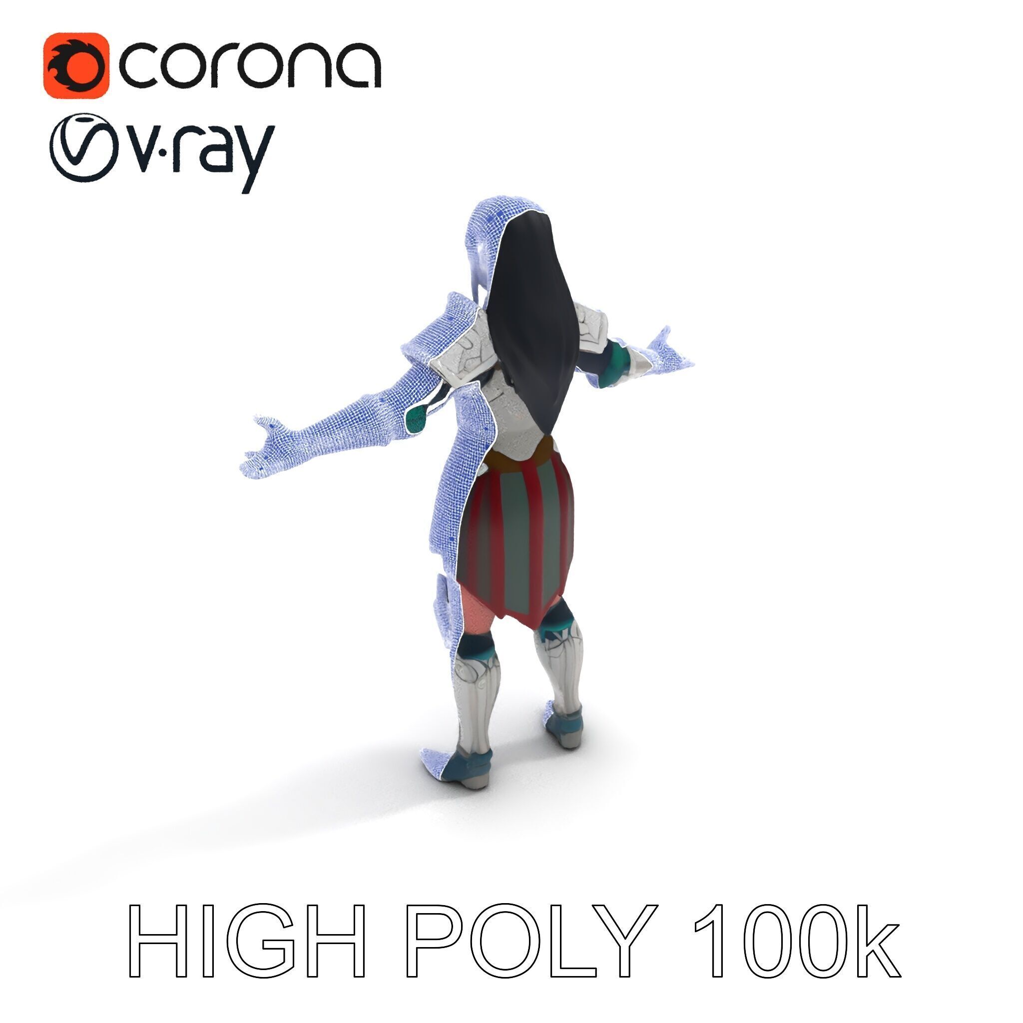 Valiant Female Warrior D Model  Armor Rigged GameReady Low-poly 3D model_11