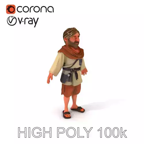 Rugged Village Wanderer D Character Model with Dynamic Animat... Low-poly 3D model