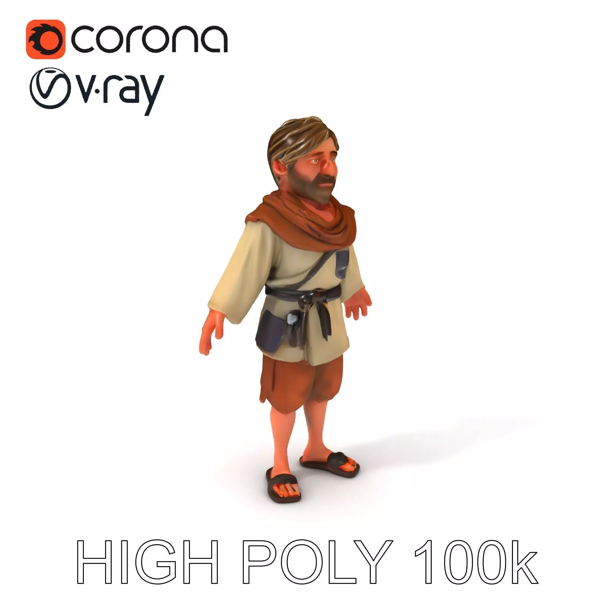 Rugged Village Wanderer D Character Model with Dynamic Animat... Low-poly 3D model