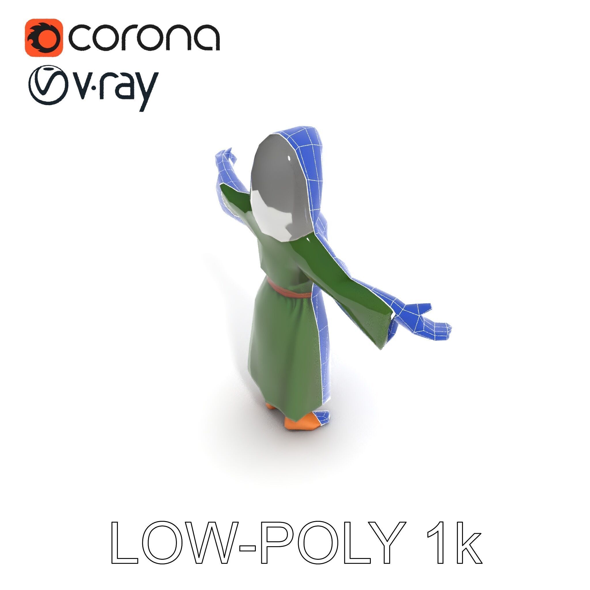Medieval Peasant Girl D Model with PBR Textures Low-poly 3D model_24