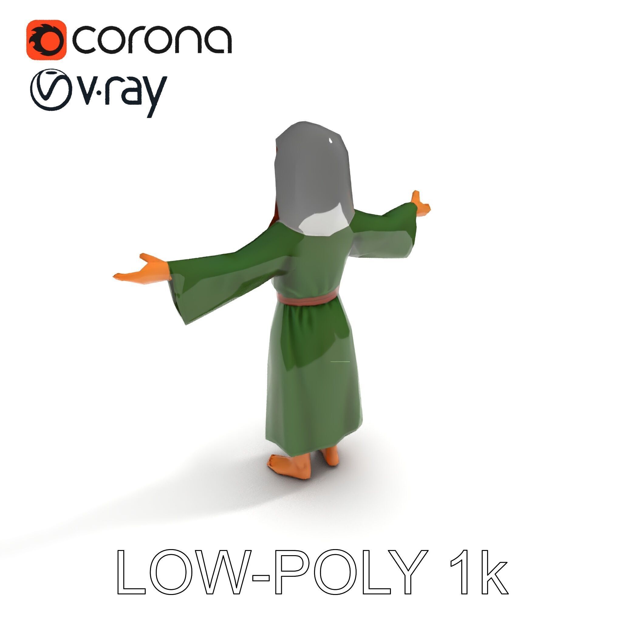 Medieval Peasant Girl D Model with PBR Textures Low-poly 3D model_7