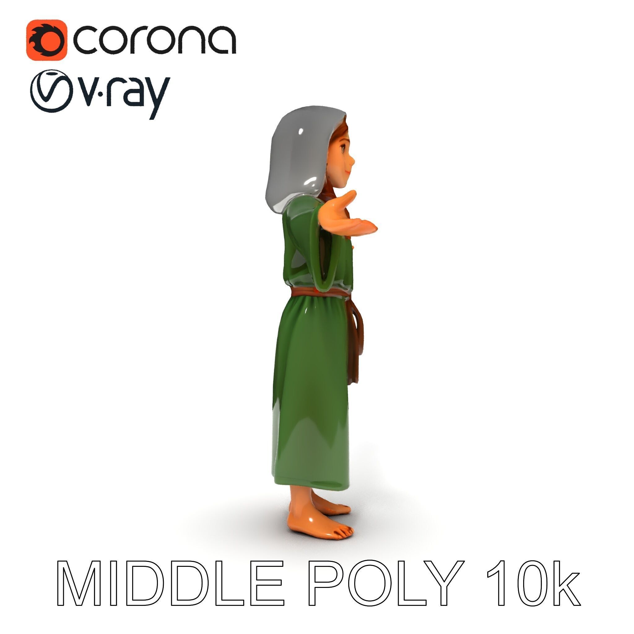 Medieval Peasant Girl D Model with PBR Textures Low-poly 3D model_10