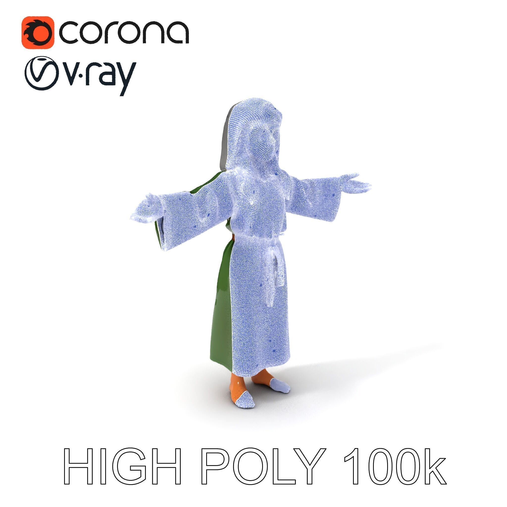 Medieval Peasant Girl D Model with PBR Textures Low-poly 3D model_3
