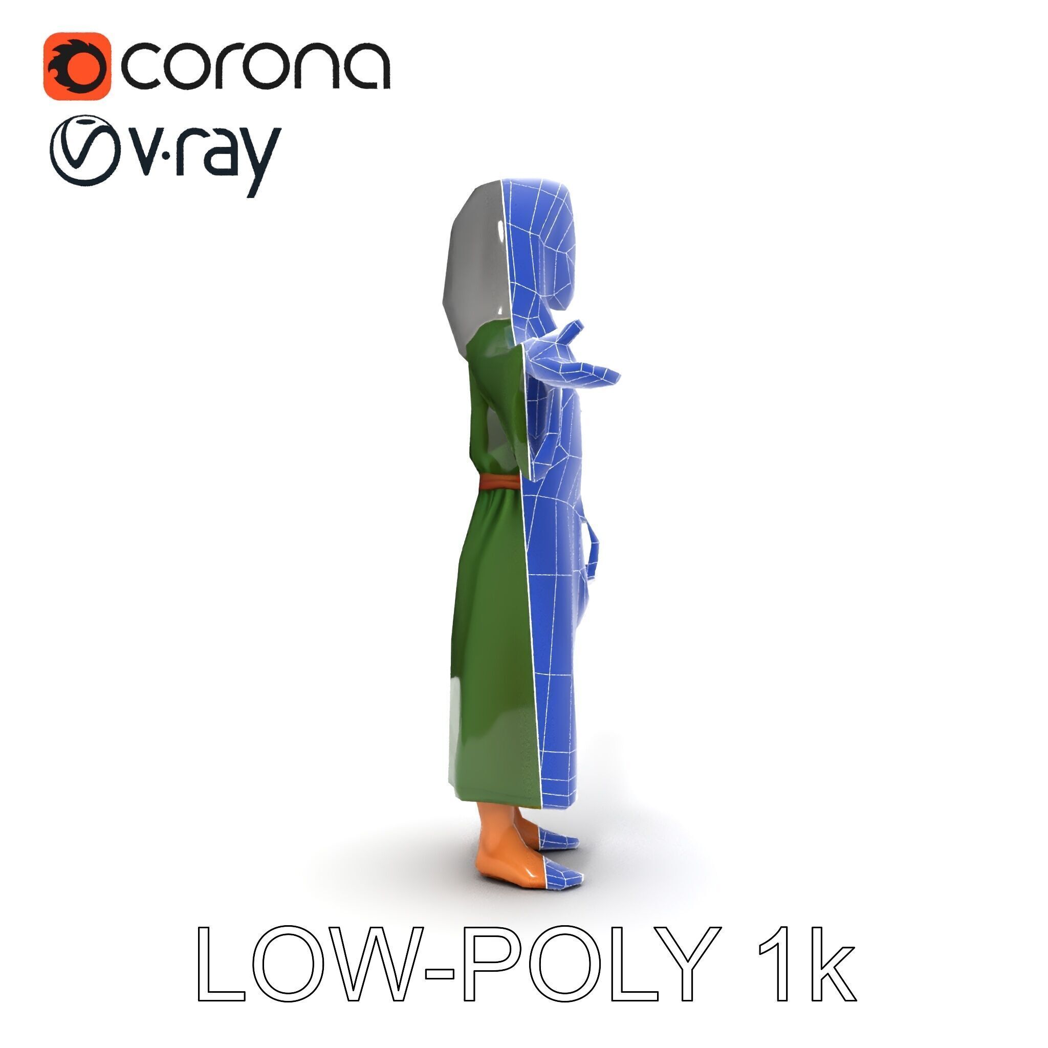 Medieval Peasant Girl D Model with PBR Textures Low-poly 3D model_13