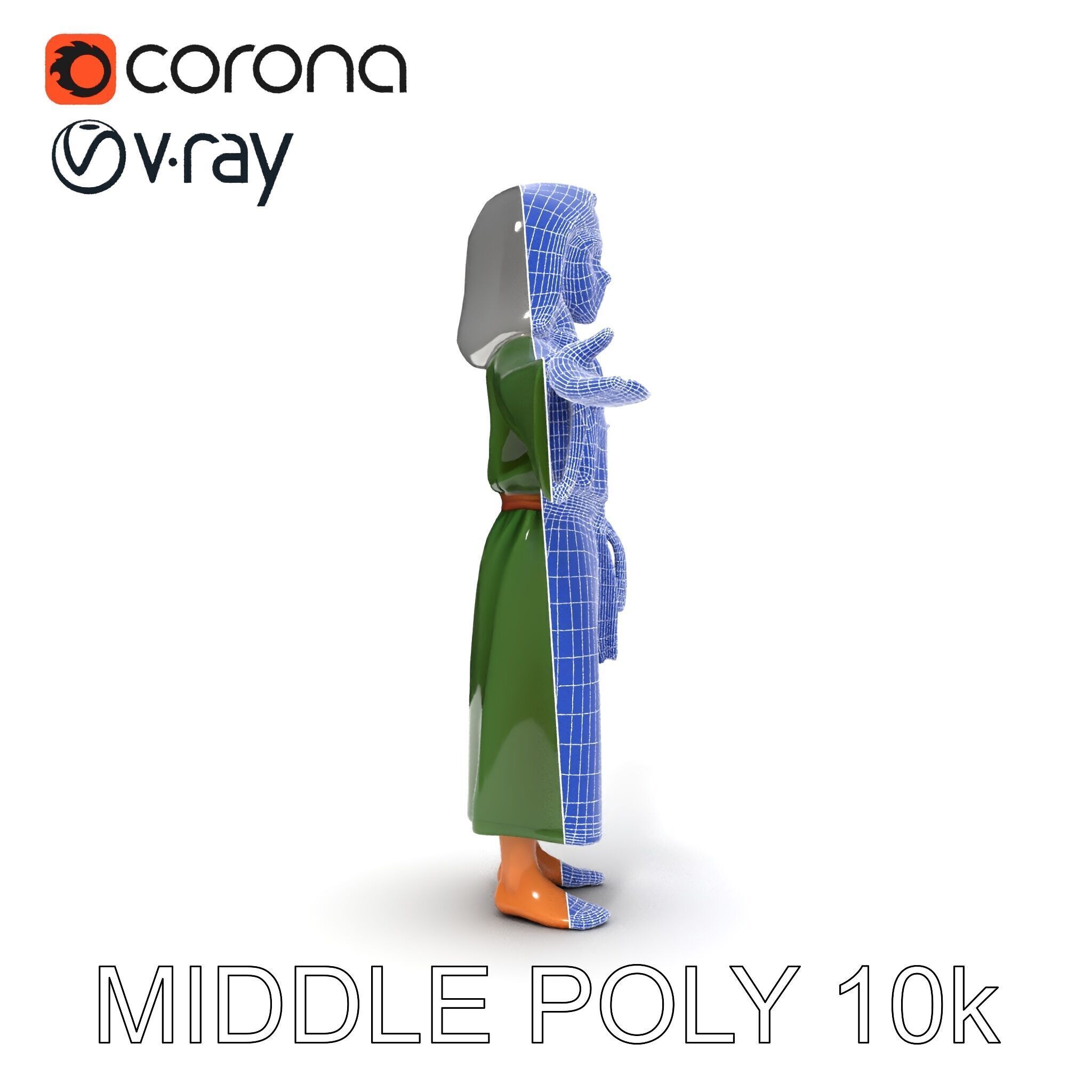 Medieval Peasant Girl D Model with PBR Textures Low-poly 3D model_18
