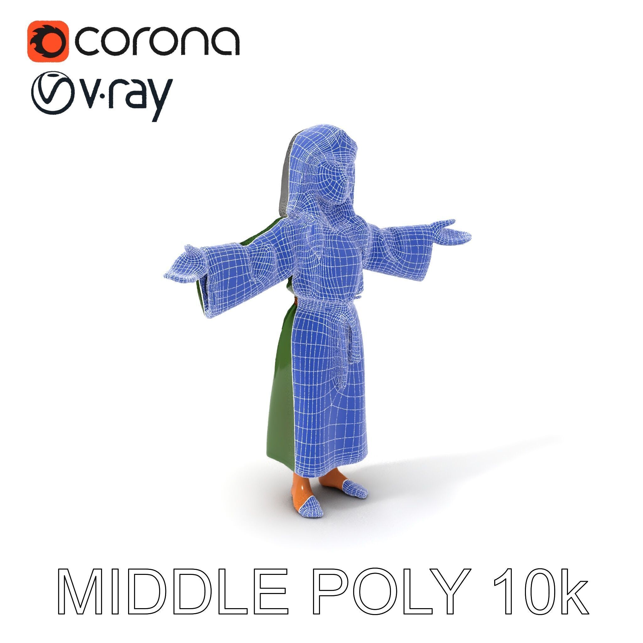 Medieval Peasant Girl D Model with PBR Textures Low-poly 3D model_32