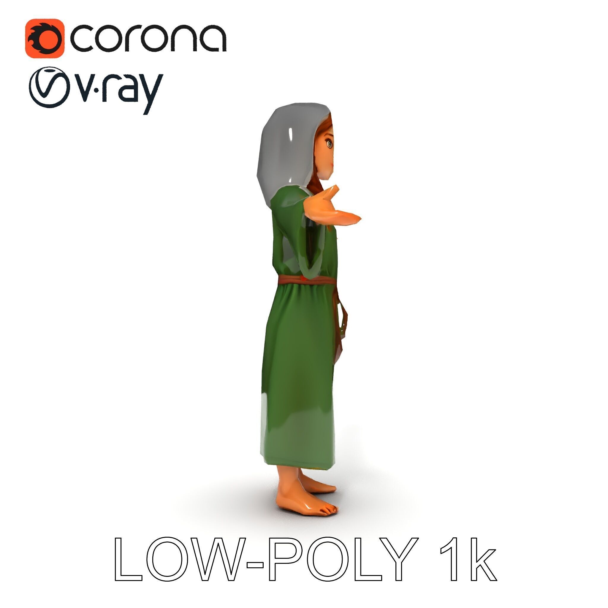 Medieval Peasant Girl D Model with PBR Textures Low-poly 3D model_11