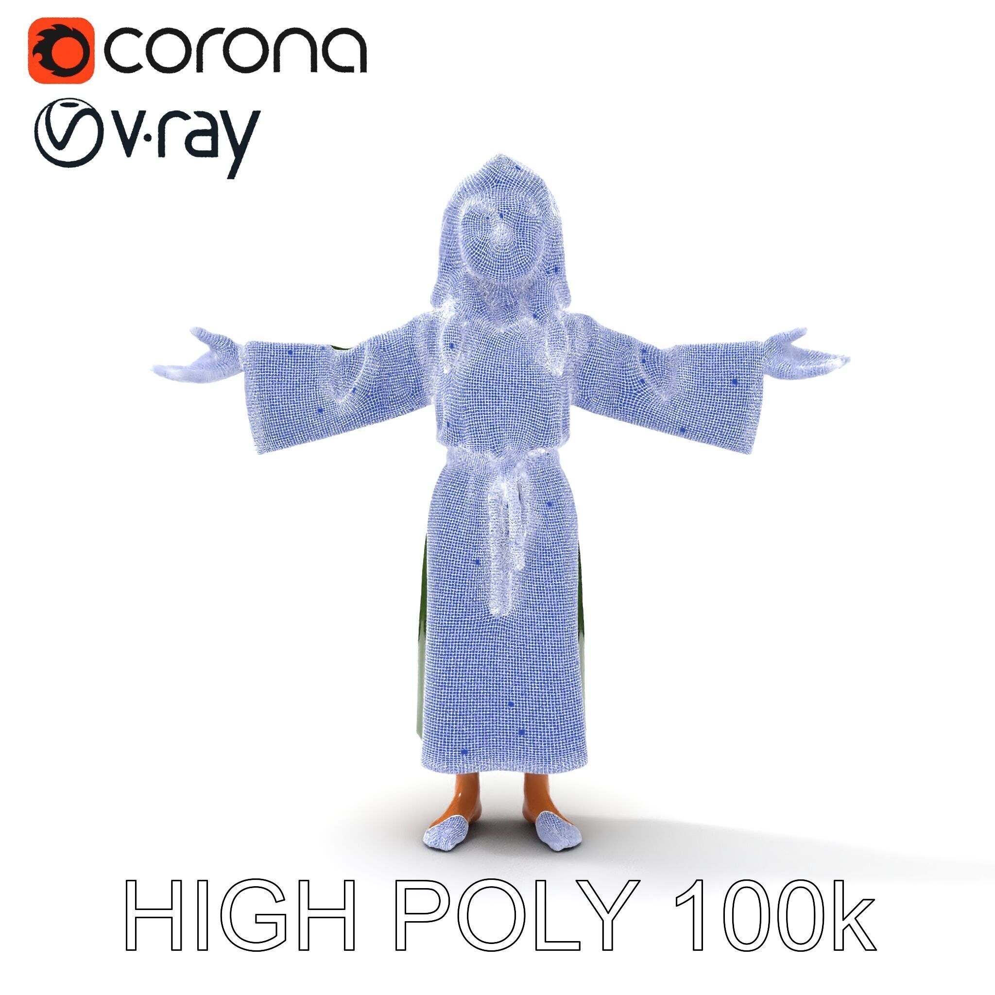 Medieval Peasant Girl D Model with PBR Textures Low-poly 3D model_14