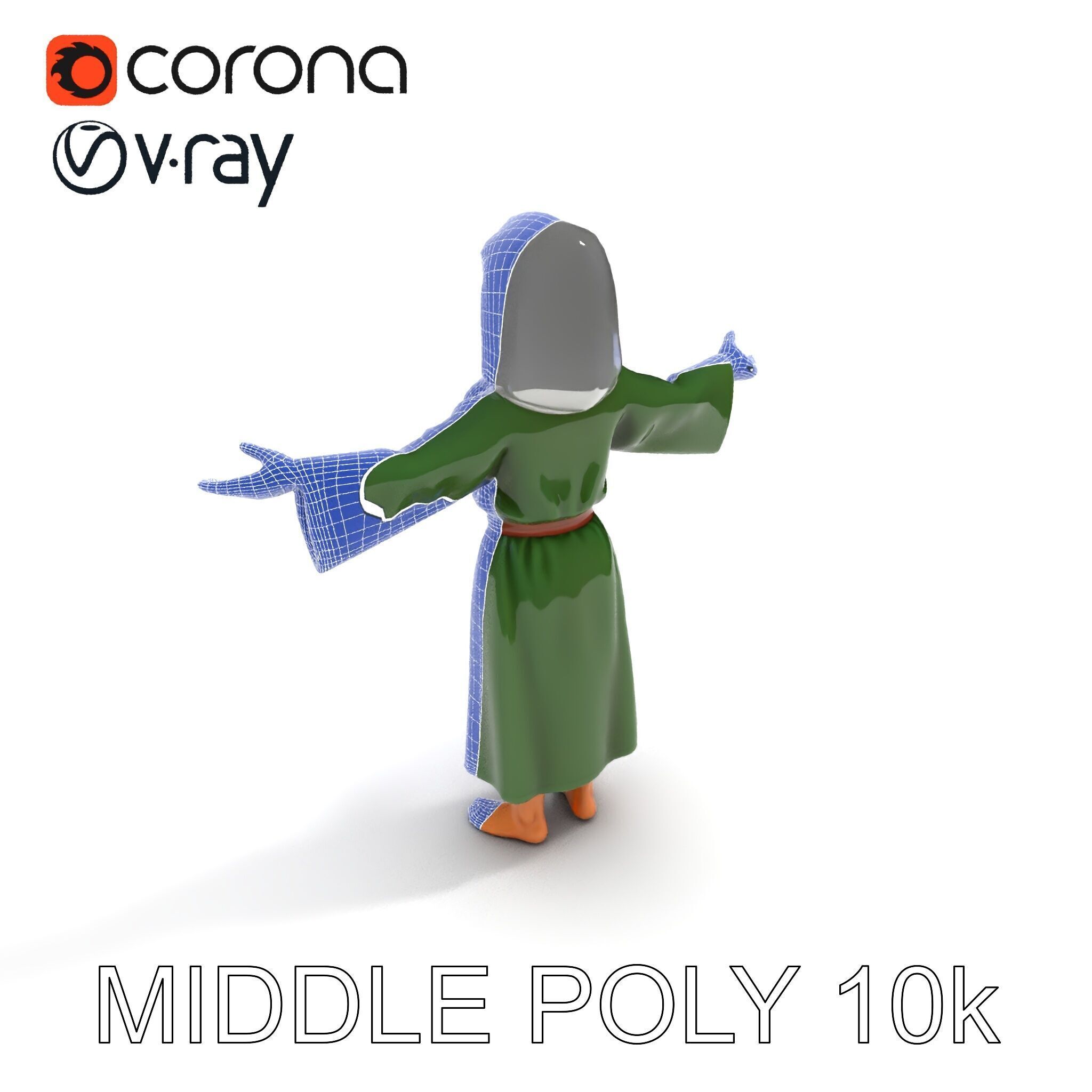 Medieval Peasant Girl D Model with PBR Textures Low-poly 3D model_23