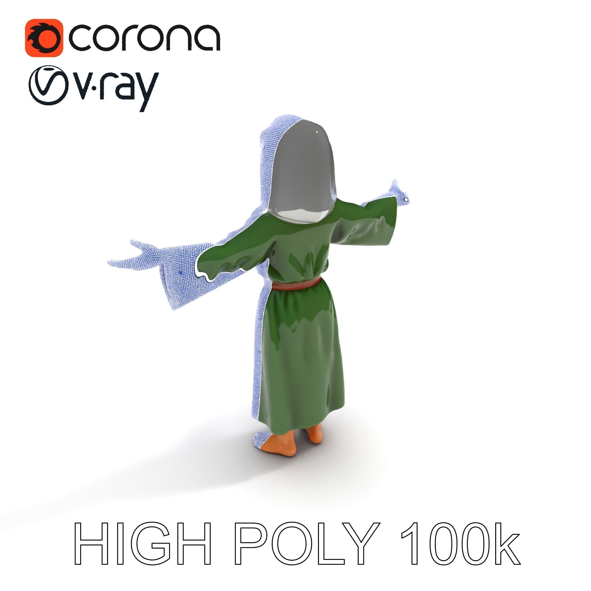 Medieval Peasant Girl D Model with PBR Textures Low-poly 3D model_22