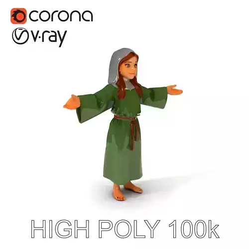 Medieval Peasant Girl D Model with PBR Textures Low-poly 3D model