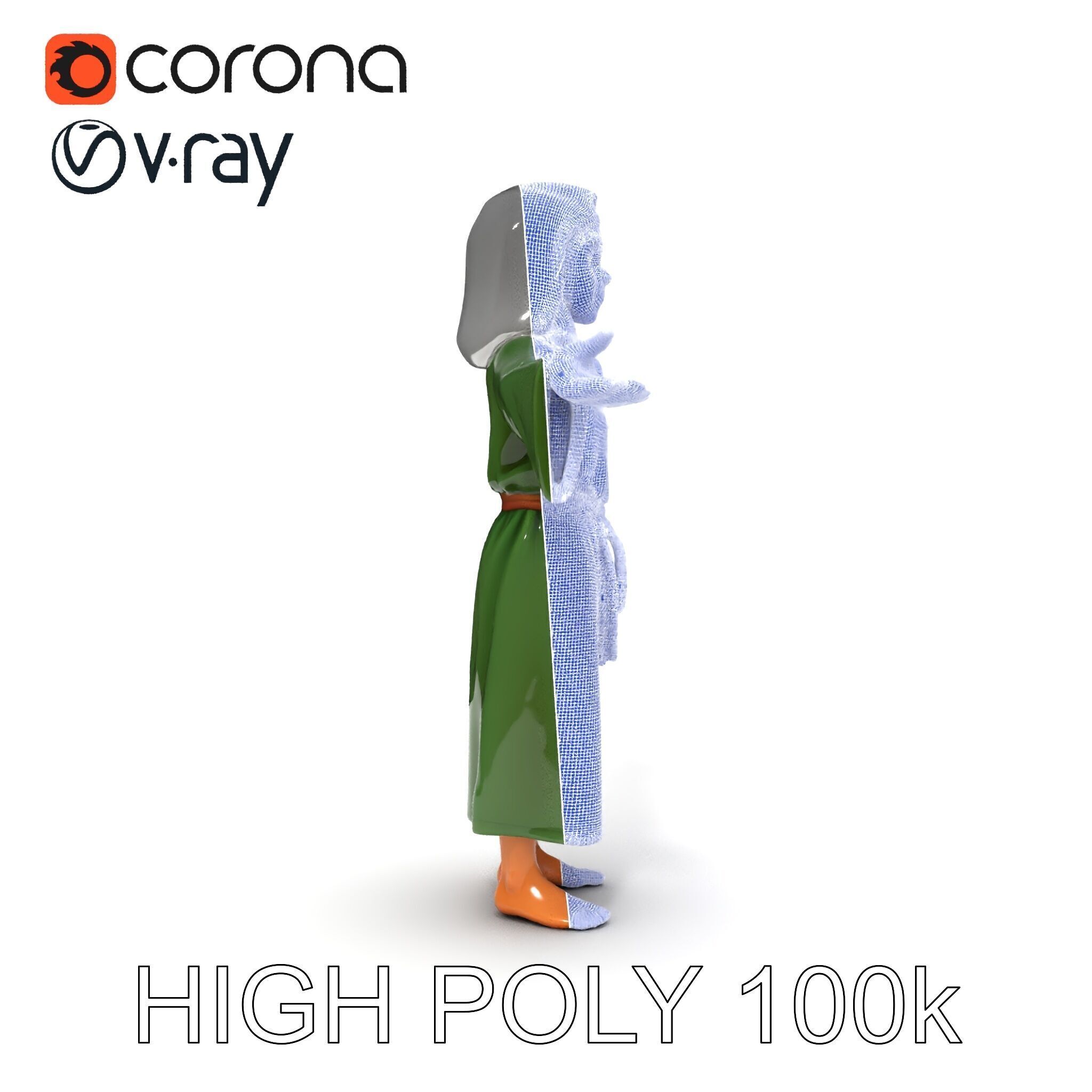 Medieval Peasant Girl D Model with PBR Textures Low-poly 3D model_17
