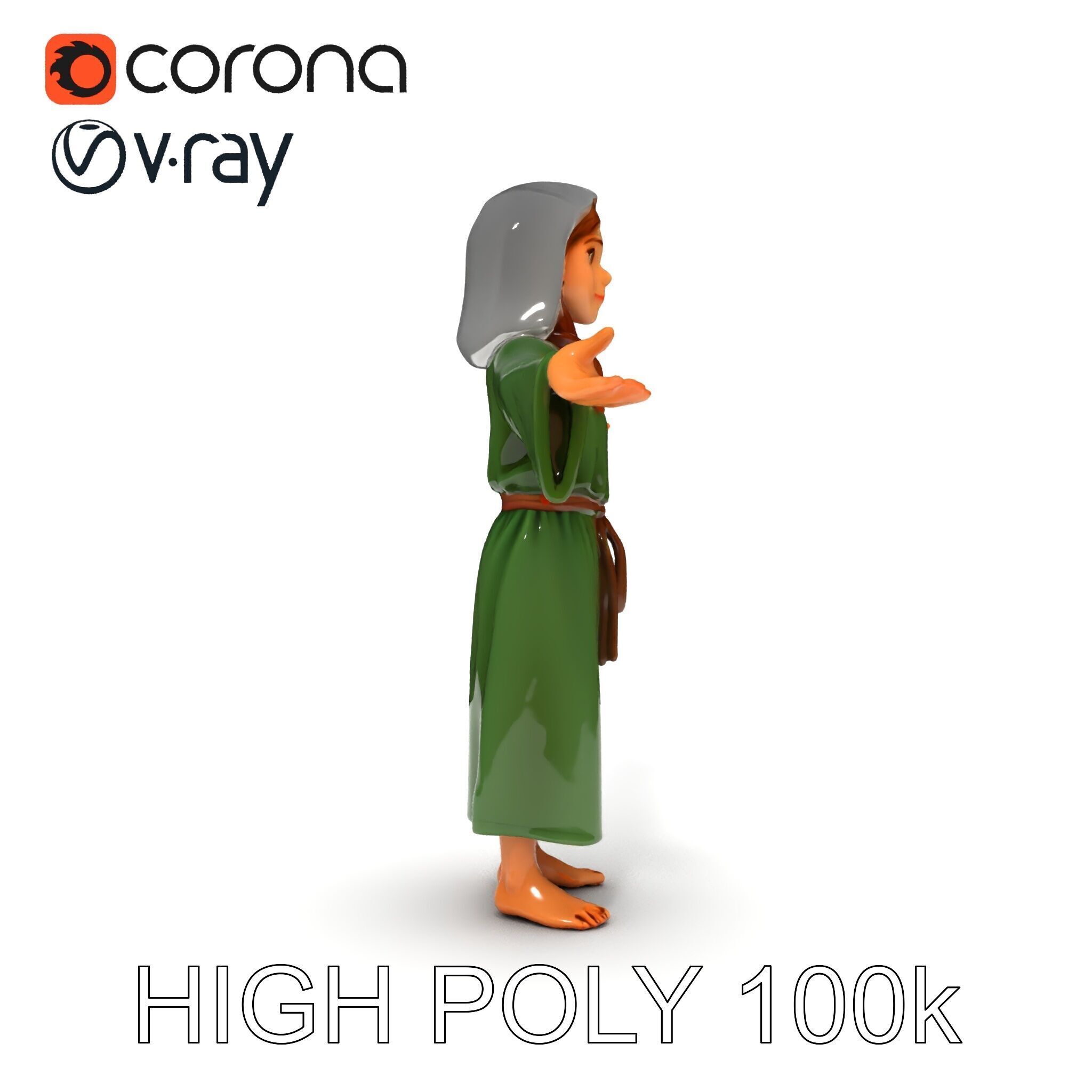Medieval Peasant Girl D Model with PBR Textures Low-poly 3D model_25