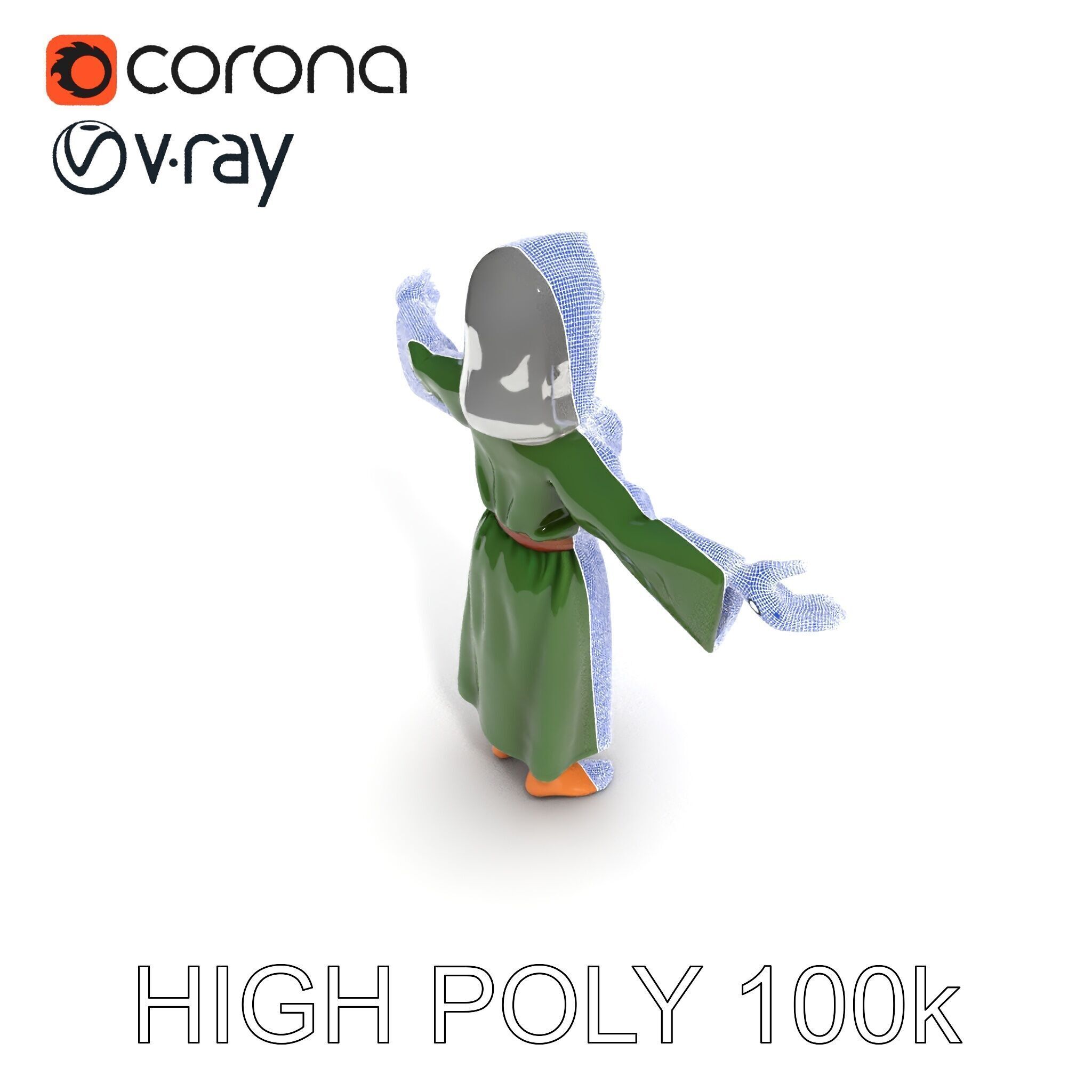 Medieval Peasant Girl D Model with PBR Textures Low-poly 3D model_34