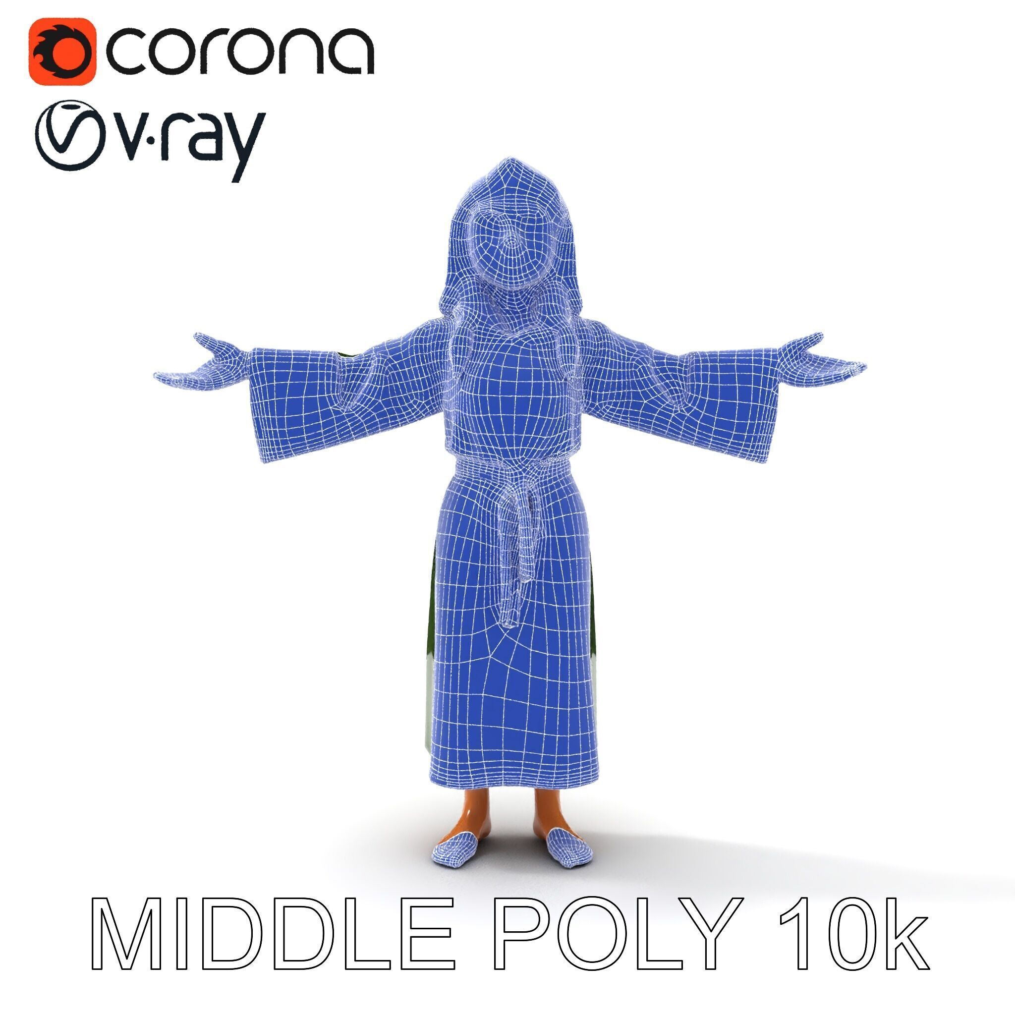 Medieval Peasant Girl D Model with PBR Textures Low-poly 3D model_12