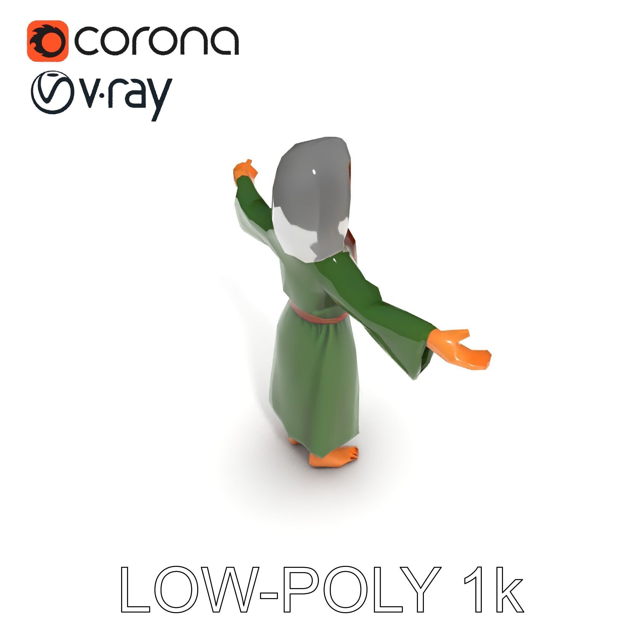 Medieval Peasant Girl D Model with PBR Textures Low-poly 3D model_27