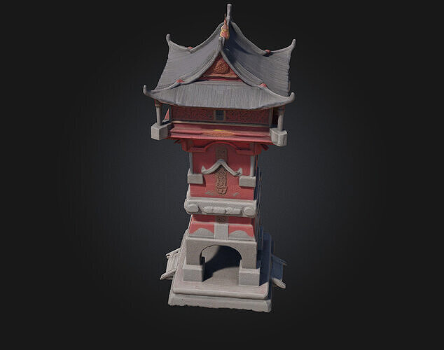 Pagoda Watchtower  Timeless Vigil with Eastern Aesthetic 3D model 4