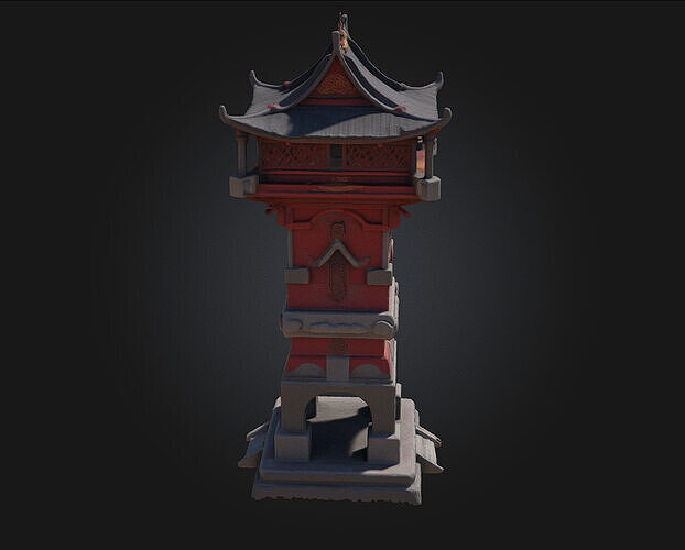 Pagoda Watchtower  Timeless Vigil with Eastern Aesthetic 3D model 3