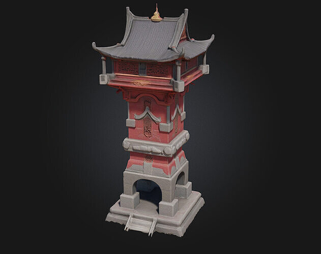 Pagoda Watchtower  Timeless Vigil with Eastern Aesthetic 3D model 2