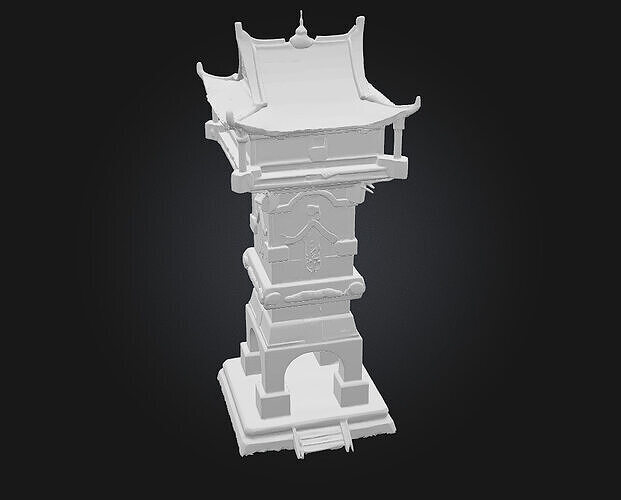 Pagoda Watchtower  Timeless Vigil with Eastern Aesthetic 3D model 6