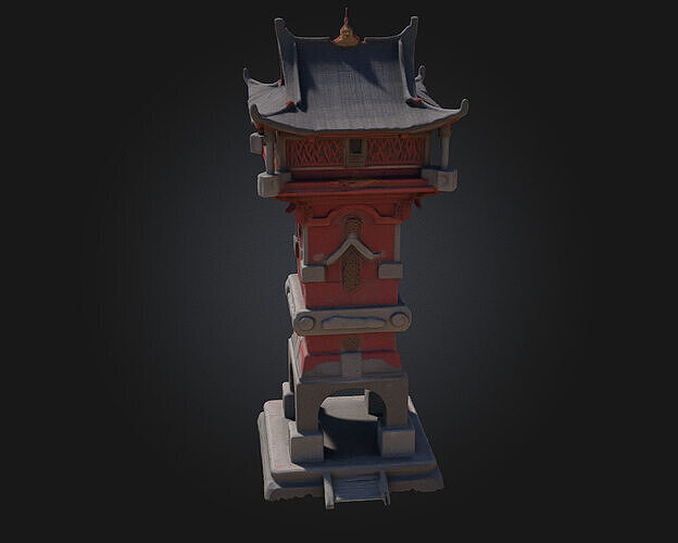 Pagoda Watchtower  Timeless Vigil with Eastern Aesthetic 3D model 5