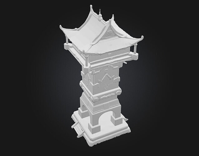 Pagoda Watchtower  Timeless Vigil with Eastern Aesthetic 3D model 7