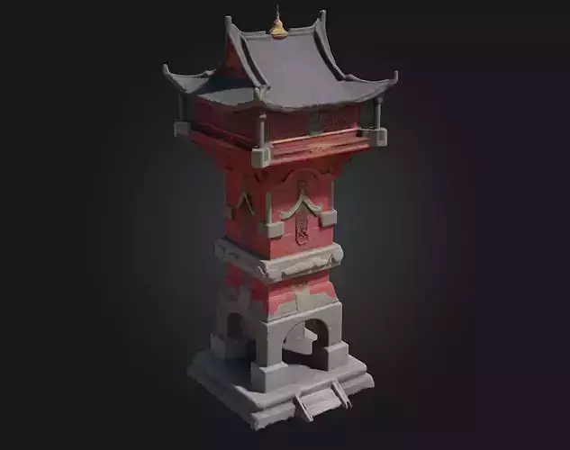Pagoda Watchtower  Timeless Vigil with Eastern Aesthetic 3D model