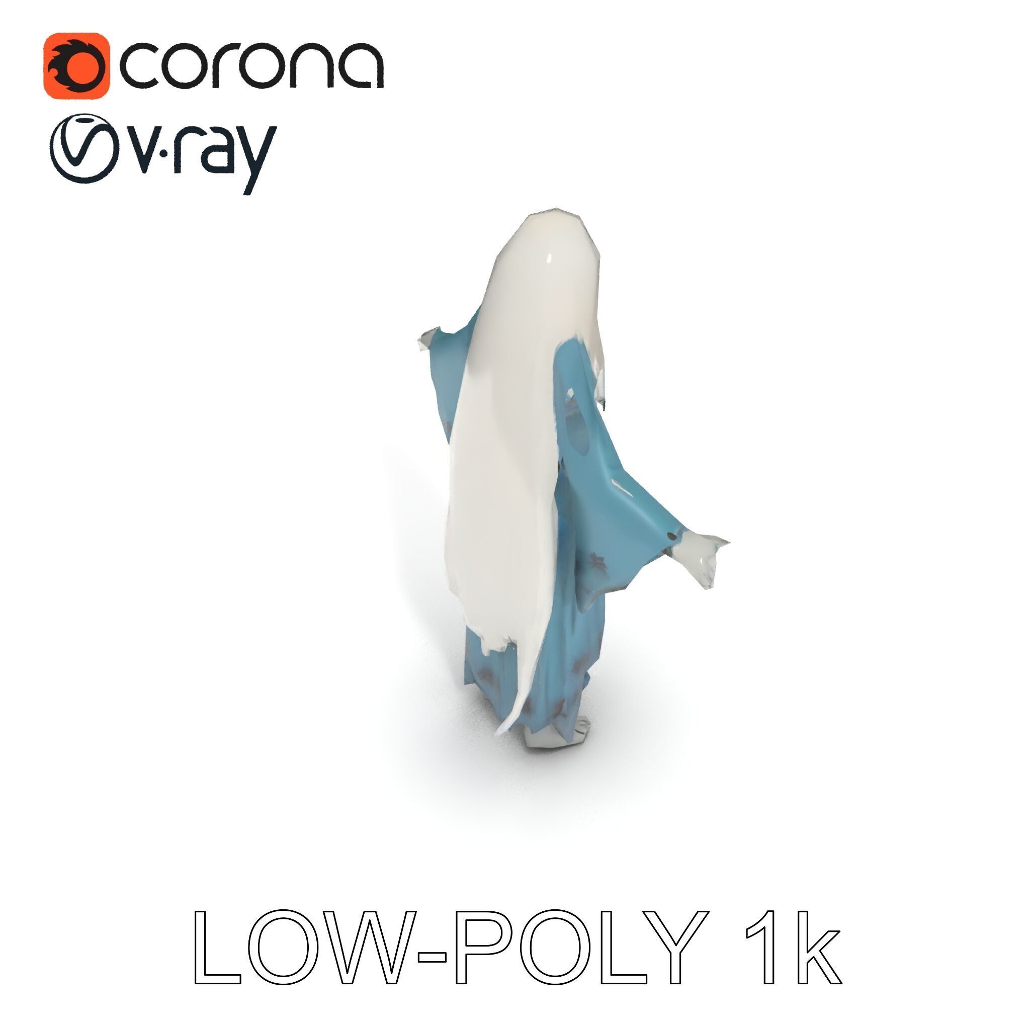 Ethereal Ghostly Woman Character Model with Flowing Gown Low-poly 3D model_32