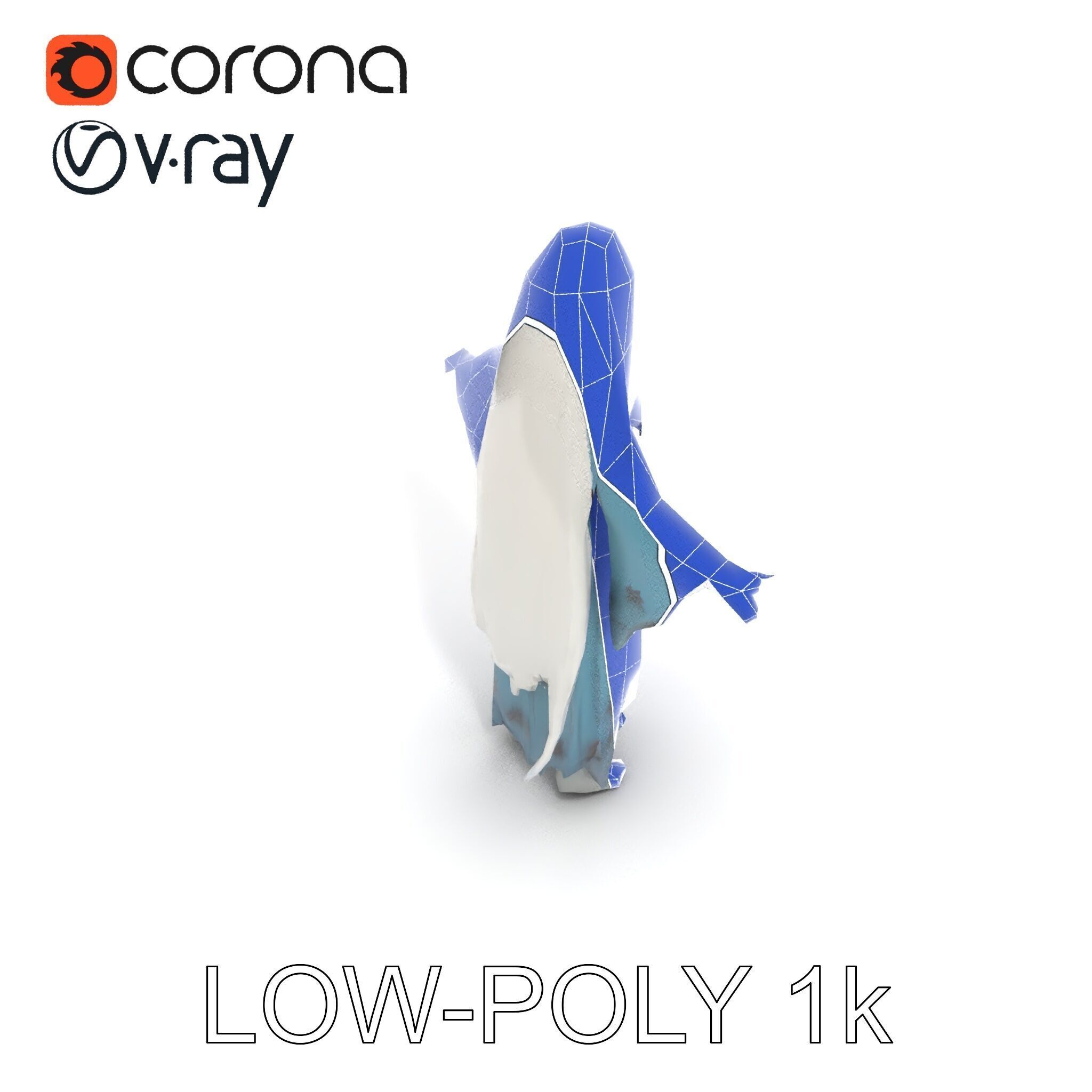 Ethereal Ghostly Woman Character Model with Flowing Gown Low-poly 3D model_15