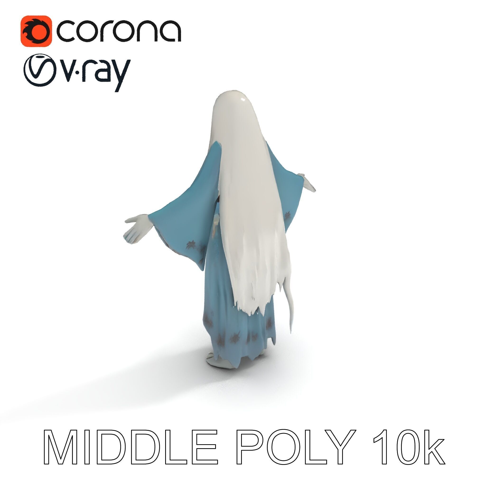 Ethereal Ghostly Woman Character Model with Flowing Gown Low-poly 3D model_25