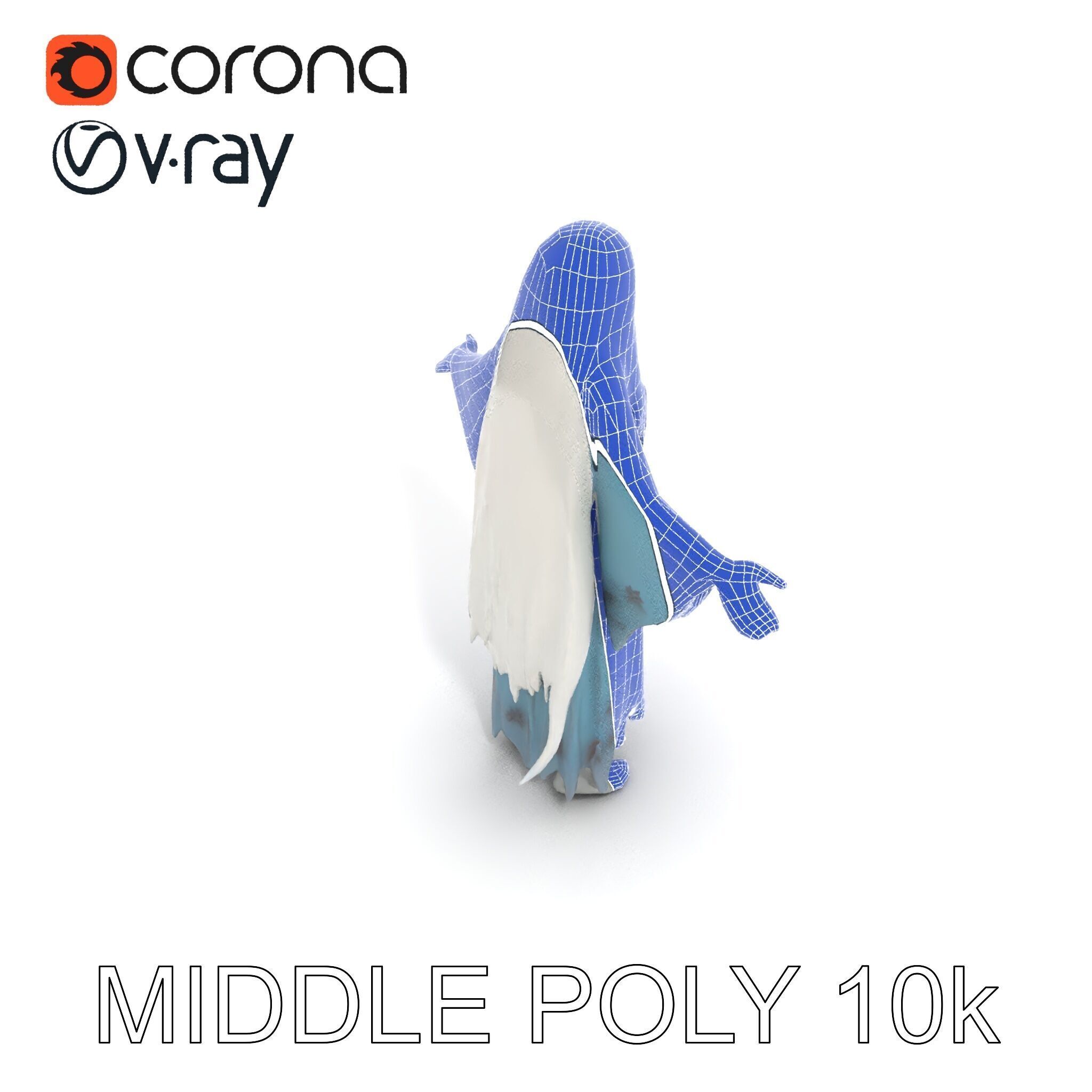 Ethereal Ghostly Woman Character Model with Flowing Gown Low-poly 3D model_11