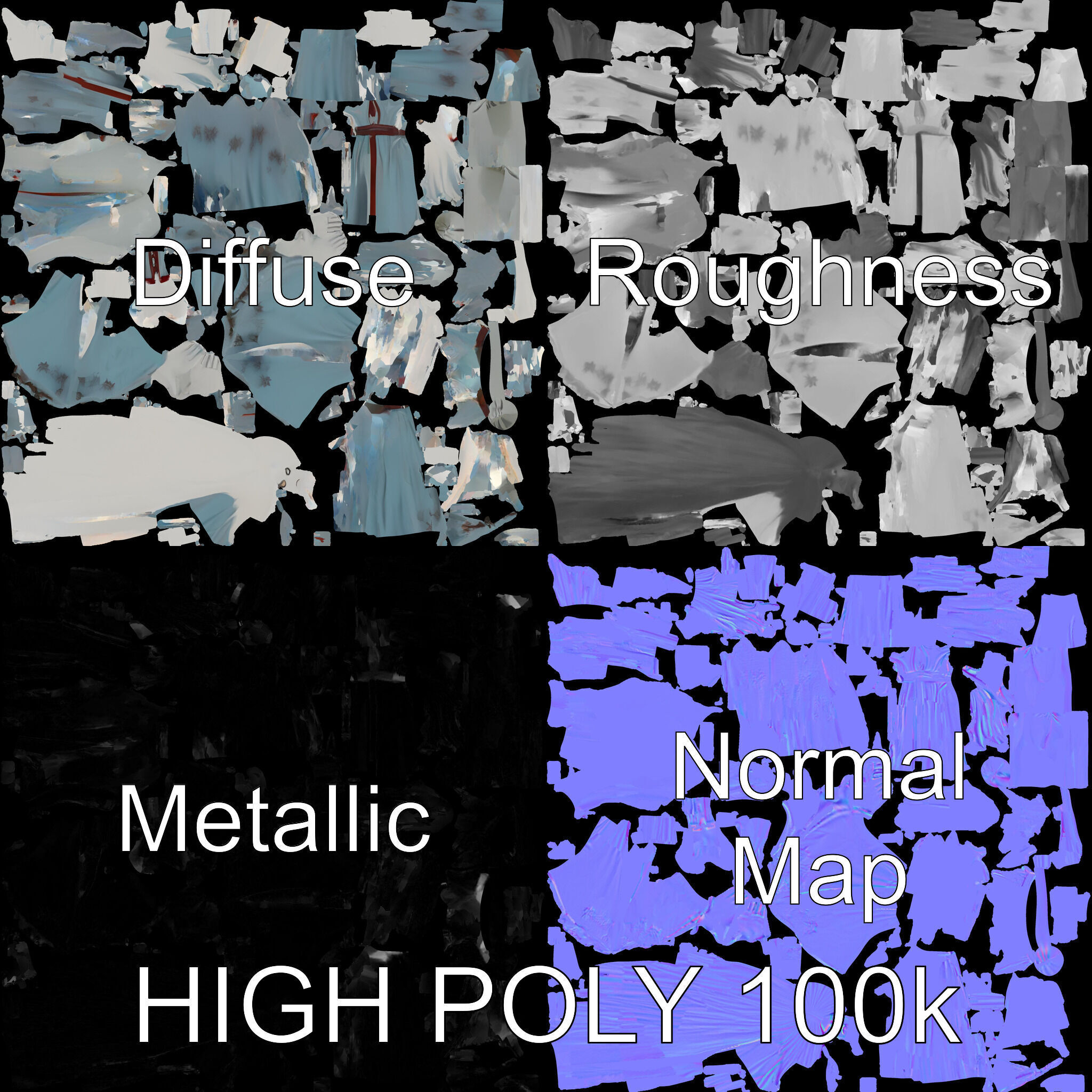 Ethereal Ghostly Woman Character Model with Flowing Gown Low-poly 3D model_2