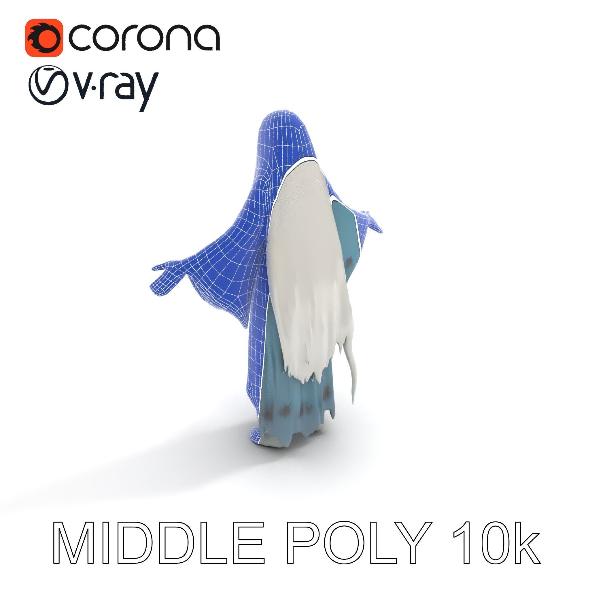 Ethereal Ghostly Woman Character Model with Flowing Gown Low-poly 3D model_34