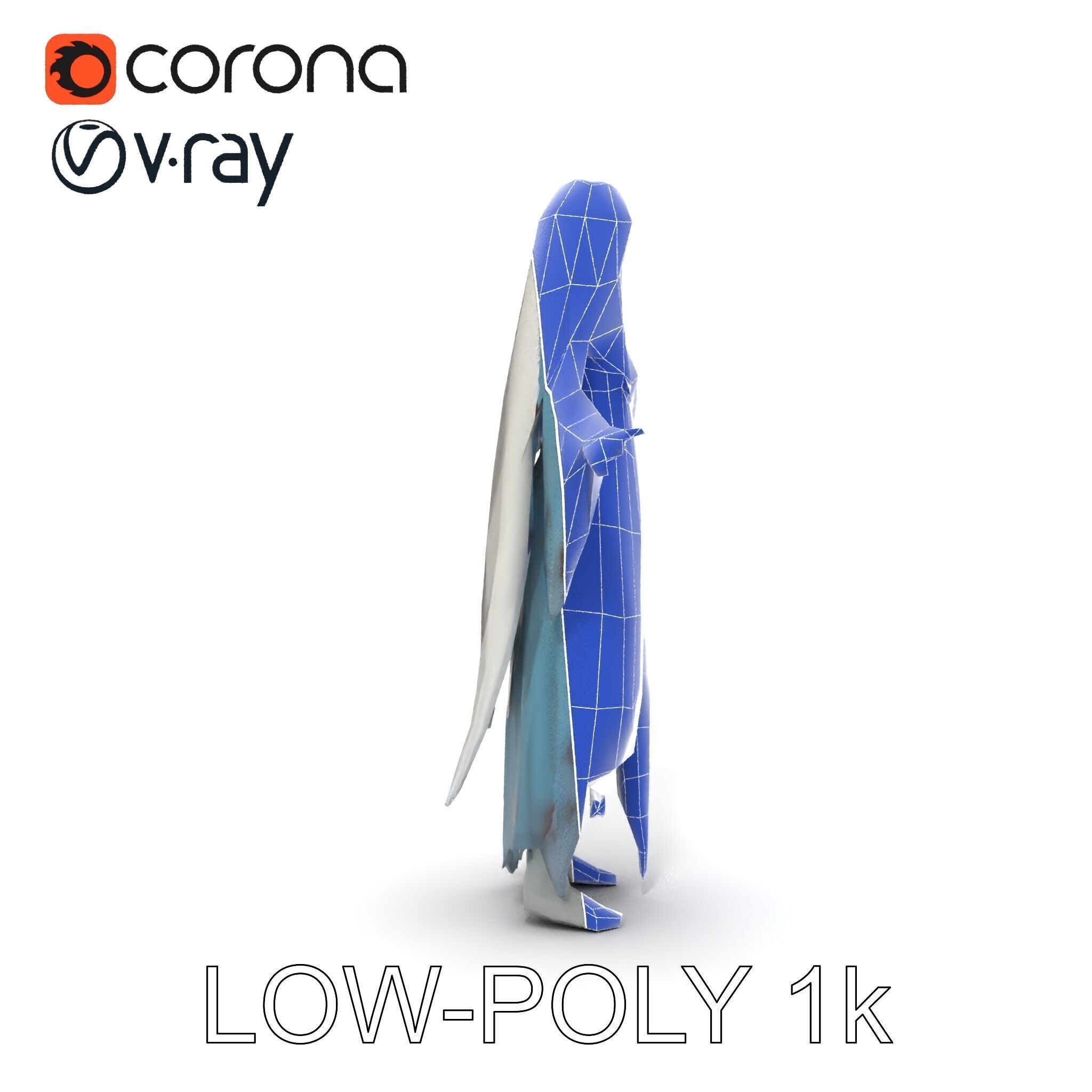 Ethereal Ghostly Woman Character Model with Flowing Gown Low-poly 3D model_35