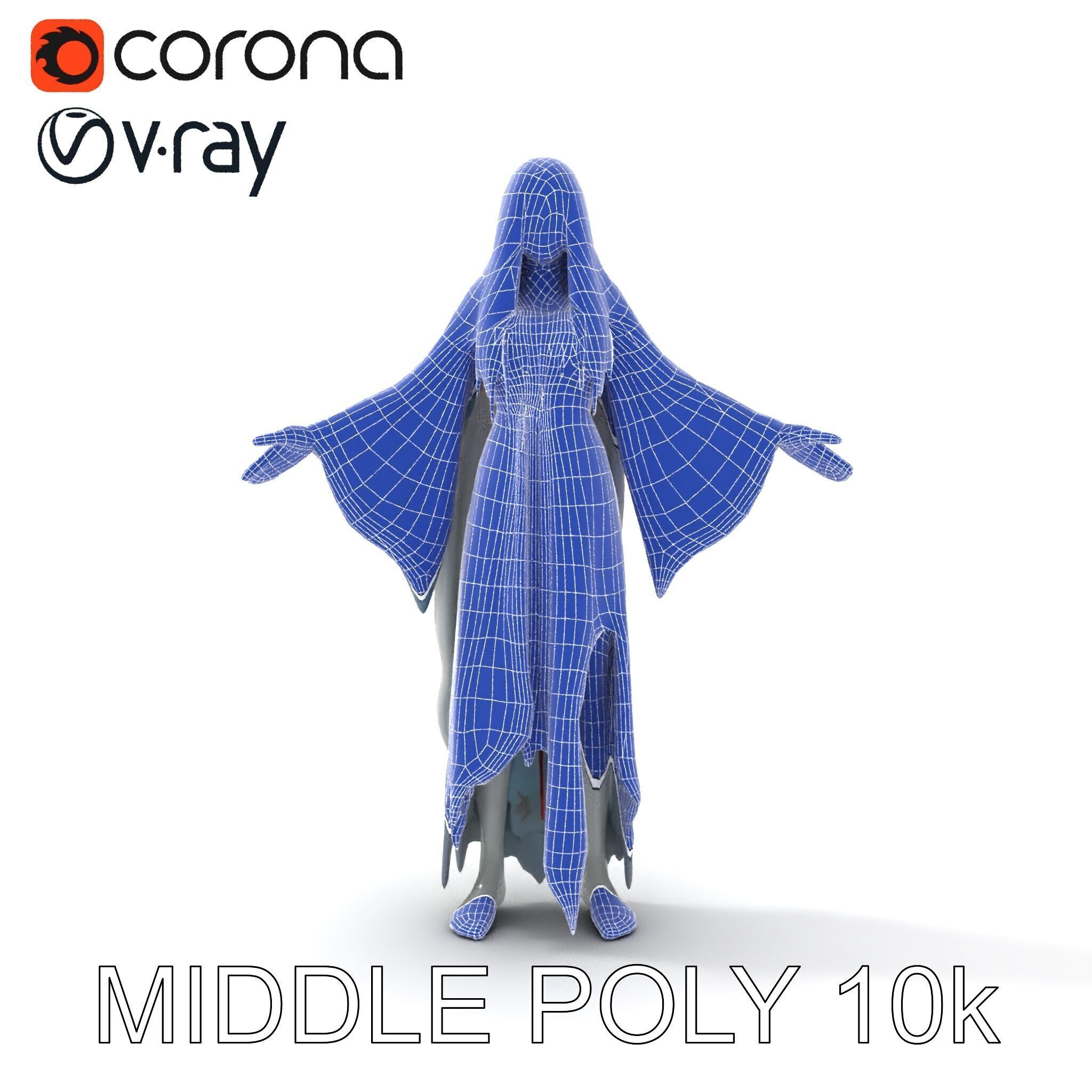 Ethereal Ghostly Woman Character Model with Flowing Gown Low-poly 3D model_6