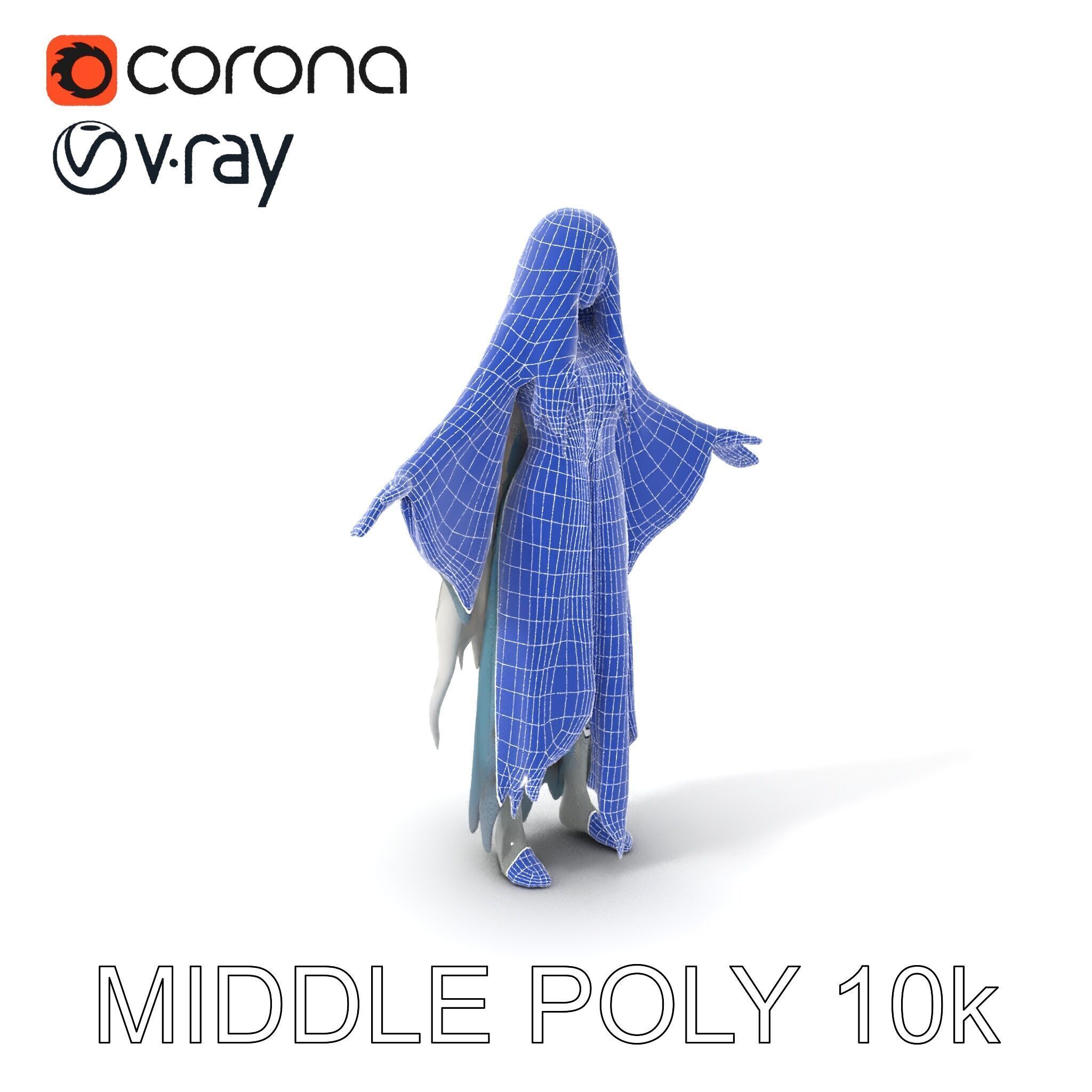 Ethereal Ghostly Woman Character Model with Flowing Gown Low-poly 3D model_20