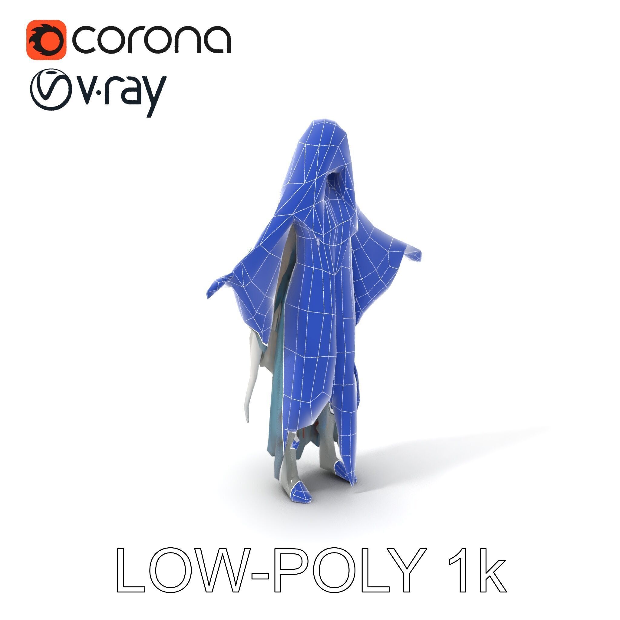 Ethereal Ghostly Woman Character Model with Flowing Gown Low-poly 3D model_12