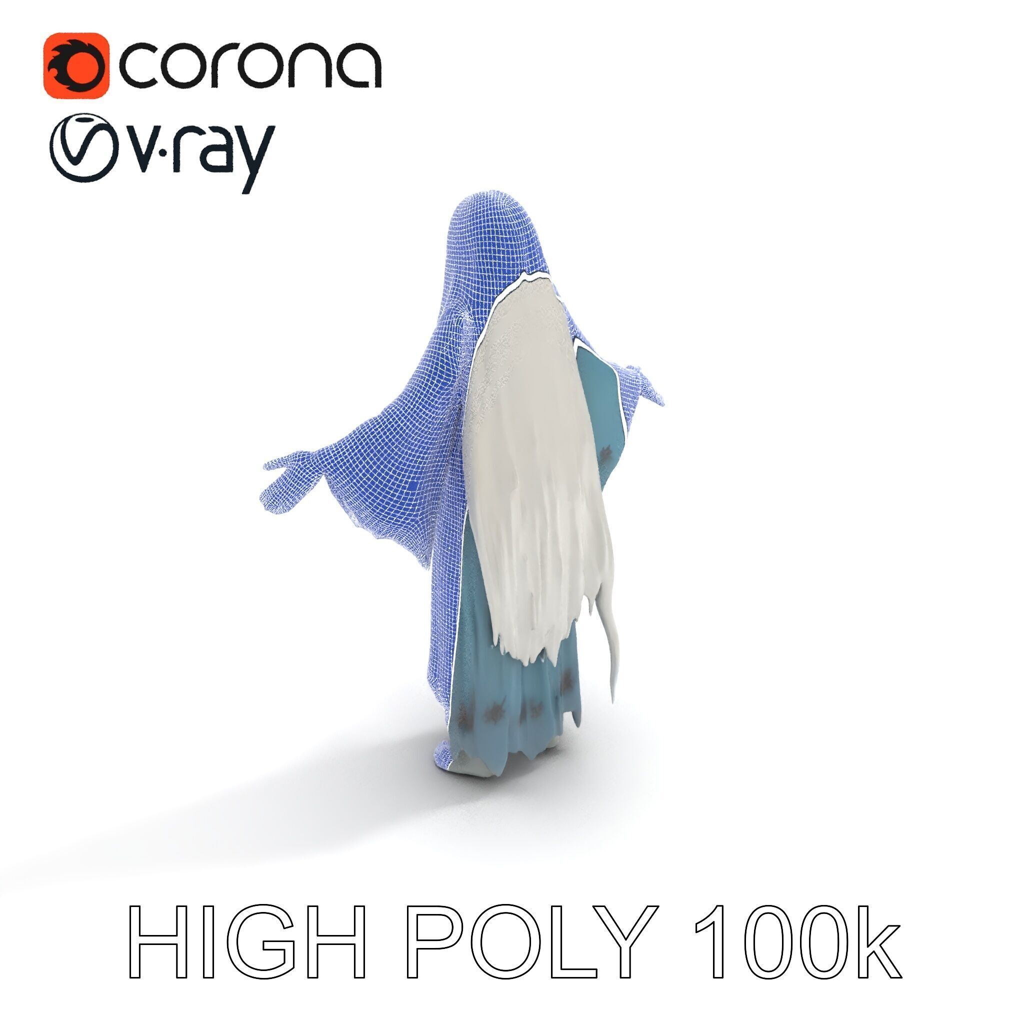 Ethereal Ghostly Woman Character Model with Flowing Gown Low-poly 3D model_16