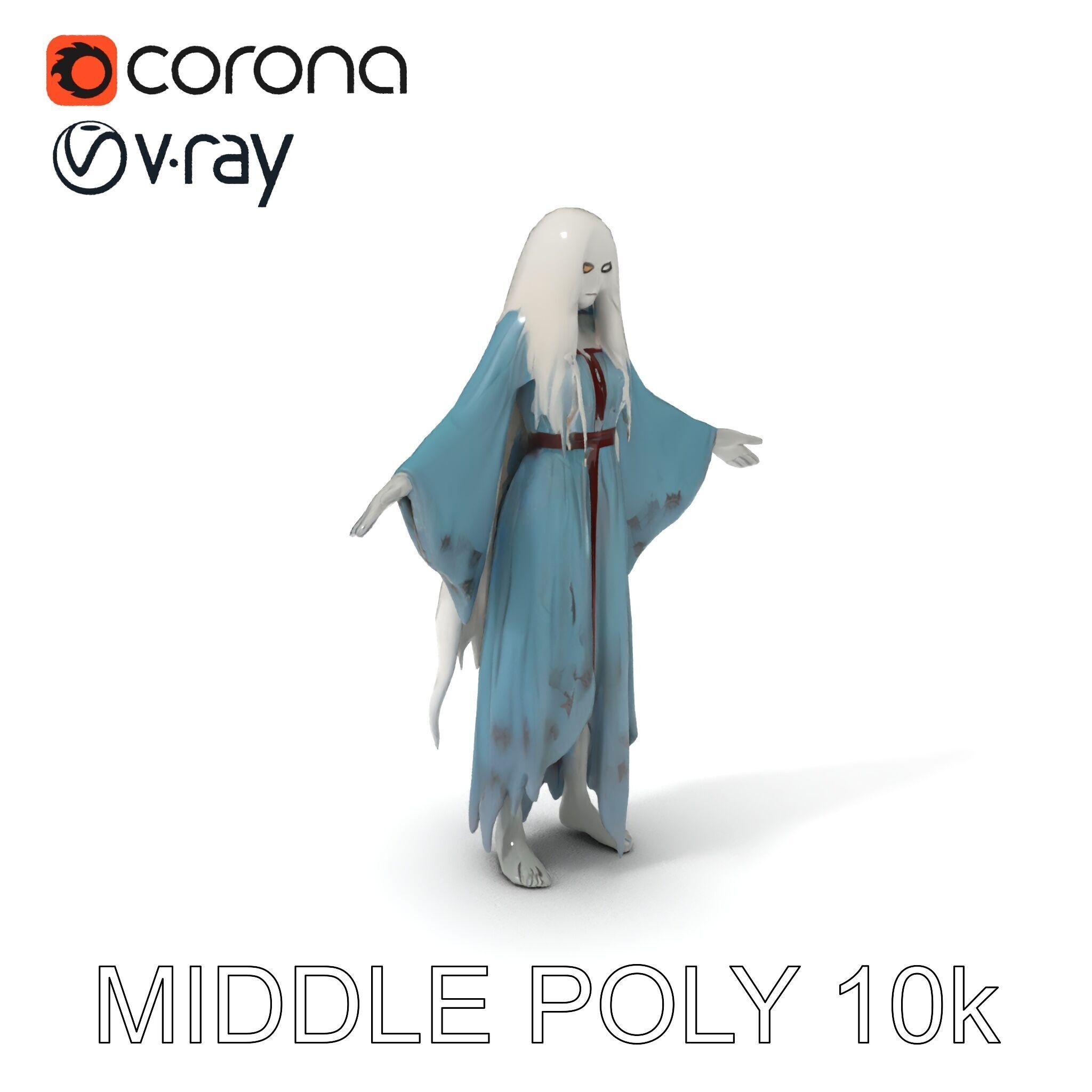 Ethereal Ghostly Woman Character Model with Flowing Gown Low-poly 3D model_37