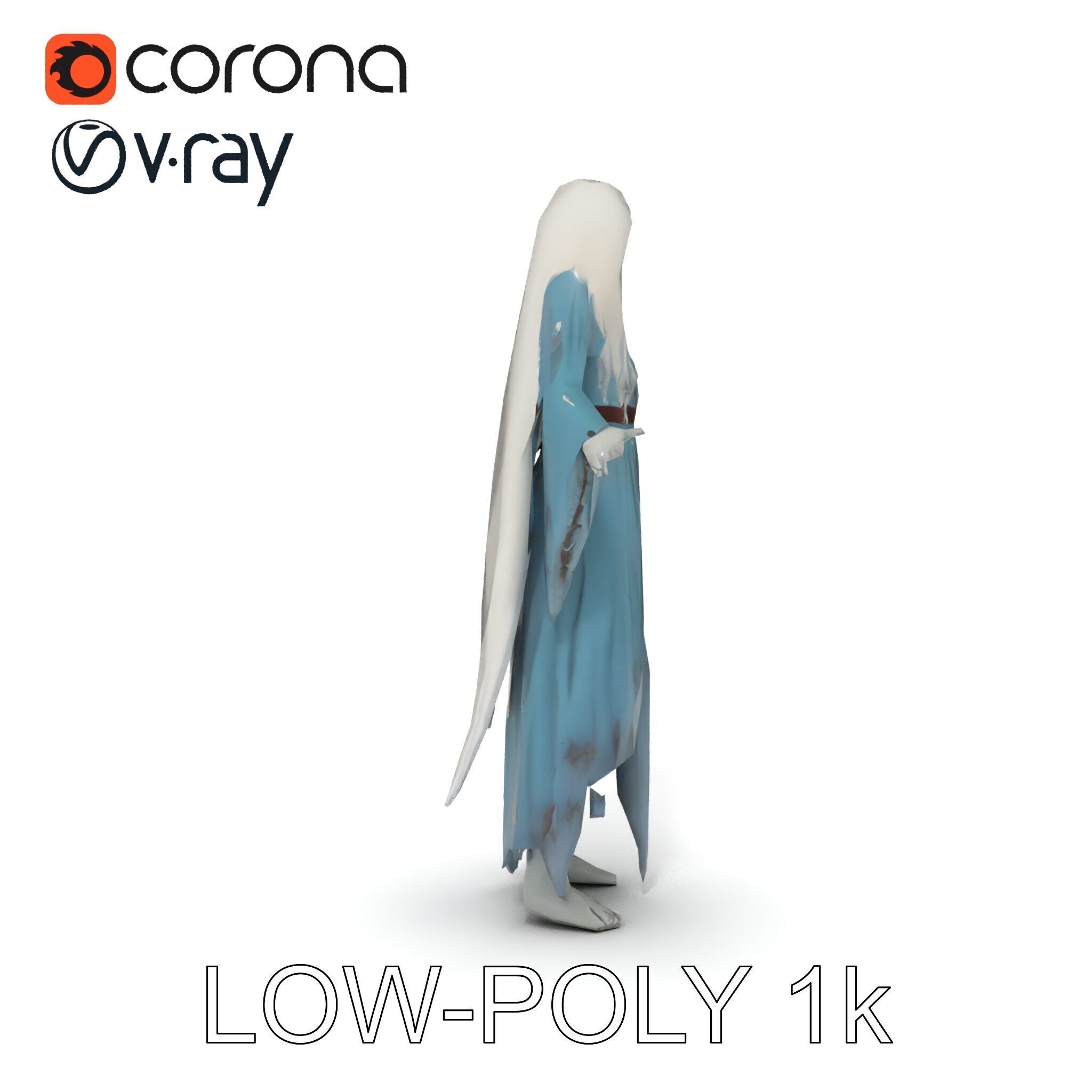 Ethereal Ghostly Woman Character Model with Flowing Gown Low-poly 3D model_21