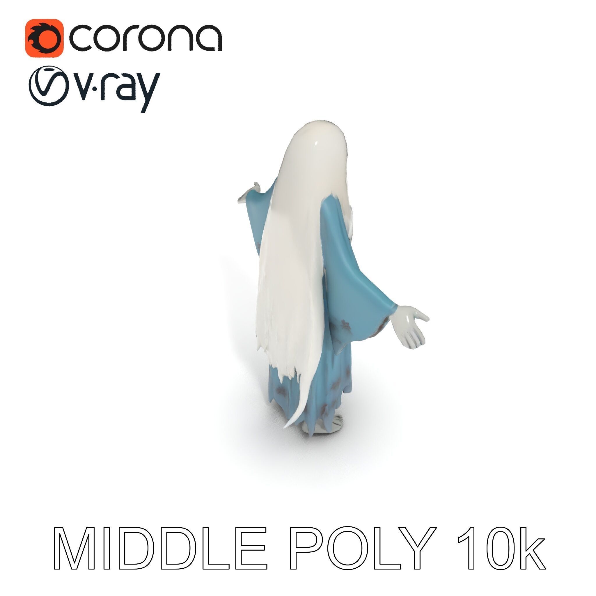 Ethereal Ghostly Woman Character Model with Flowing Gown Low-poly 3D model_23