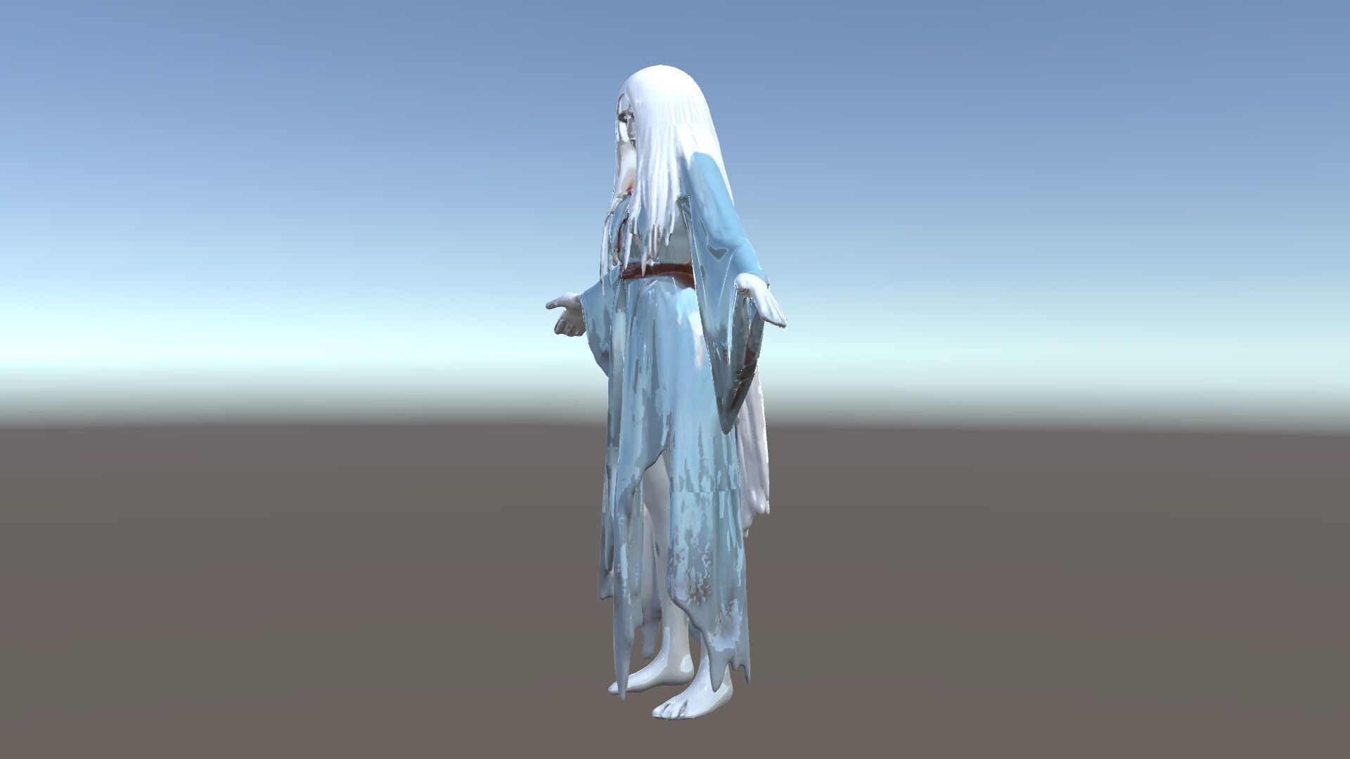 Ethereal Ghostly Woman Character Model with Flowing Gown Low-poly 3D model_5
