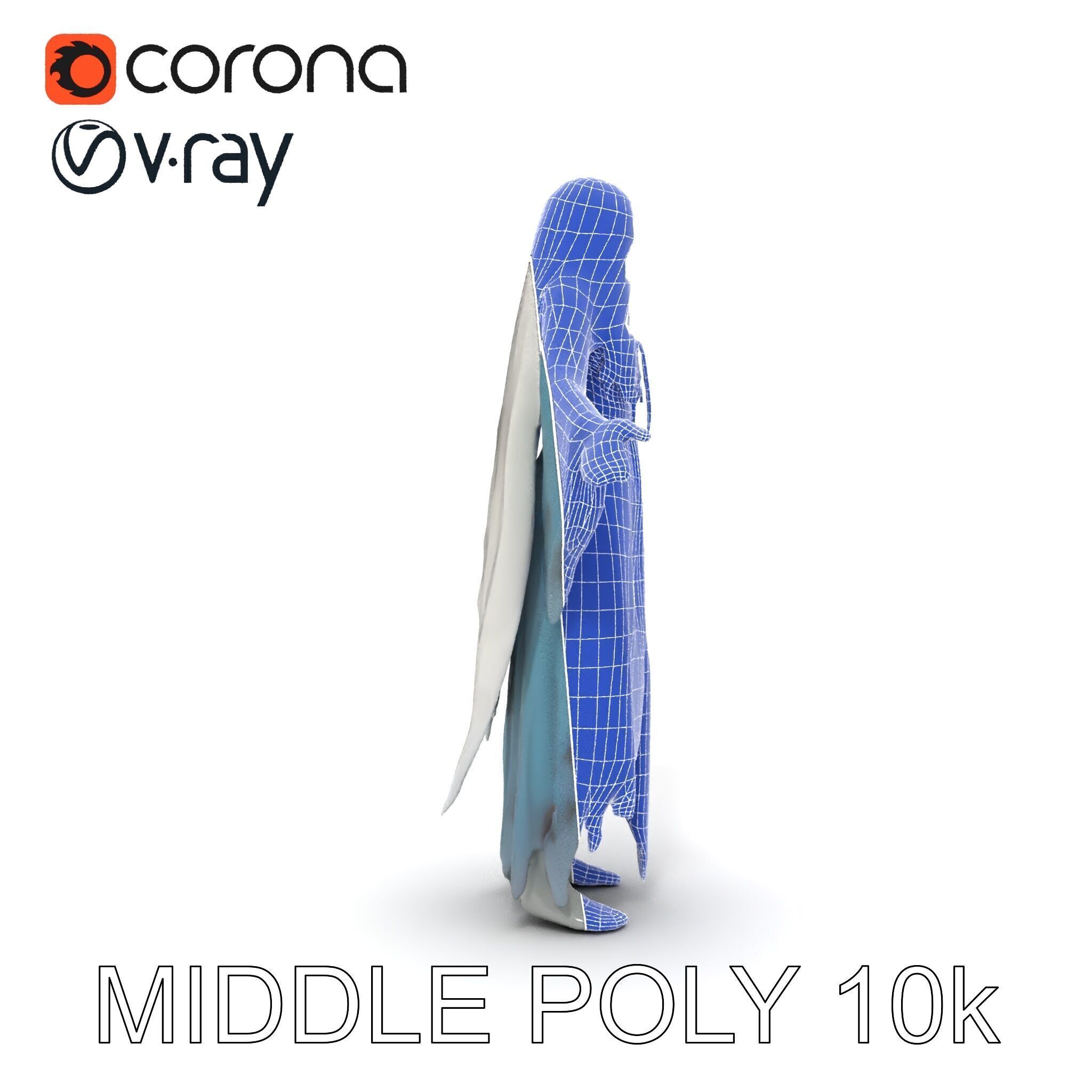 Ethereal Ghostly Woman Character Model with Flowing Gown Low-poly 3D model_28